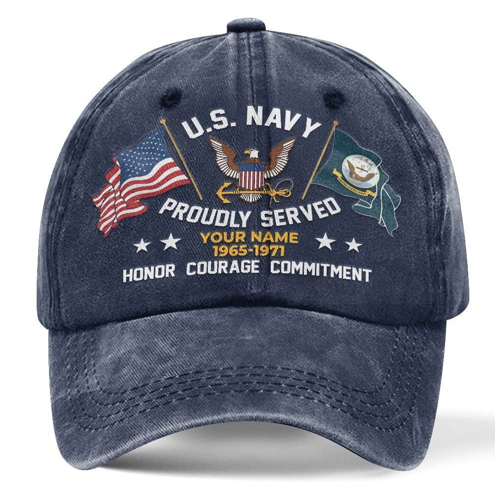 Personalized Navy Proudly Served Washed Cap