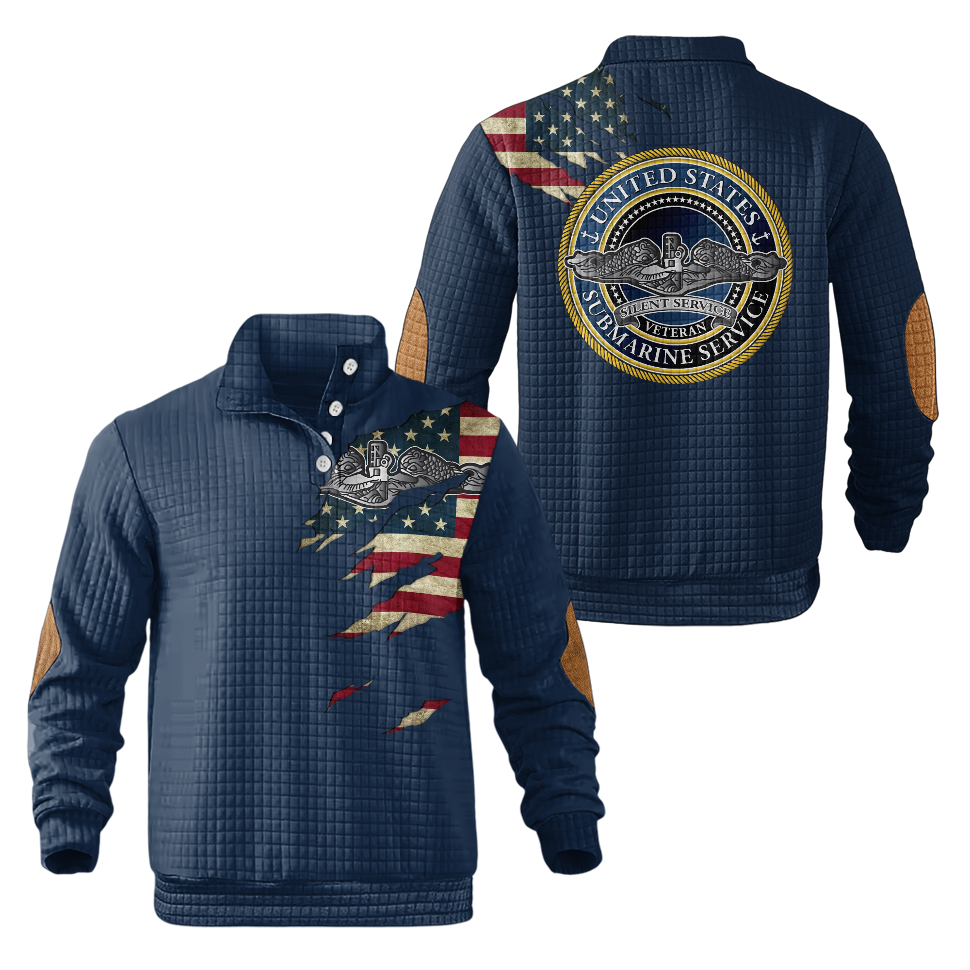 Personalizable Navy Submarine Silent Service Waffle Stand Collar Sweatshirt
