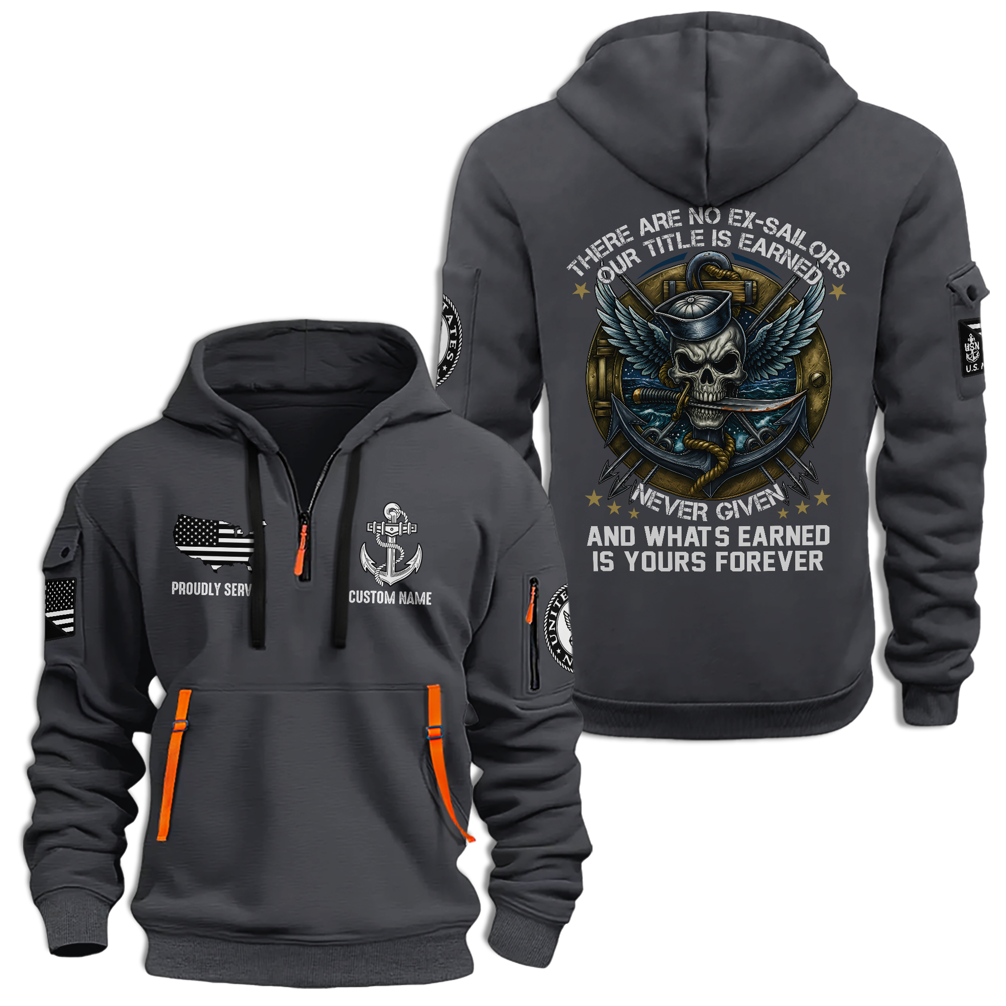Personalizable There're No Ex-Sailors Quarter Zip Hoodie