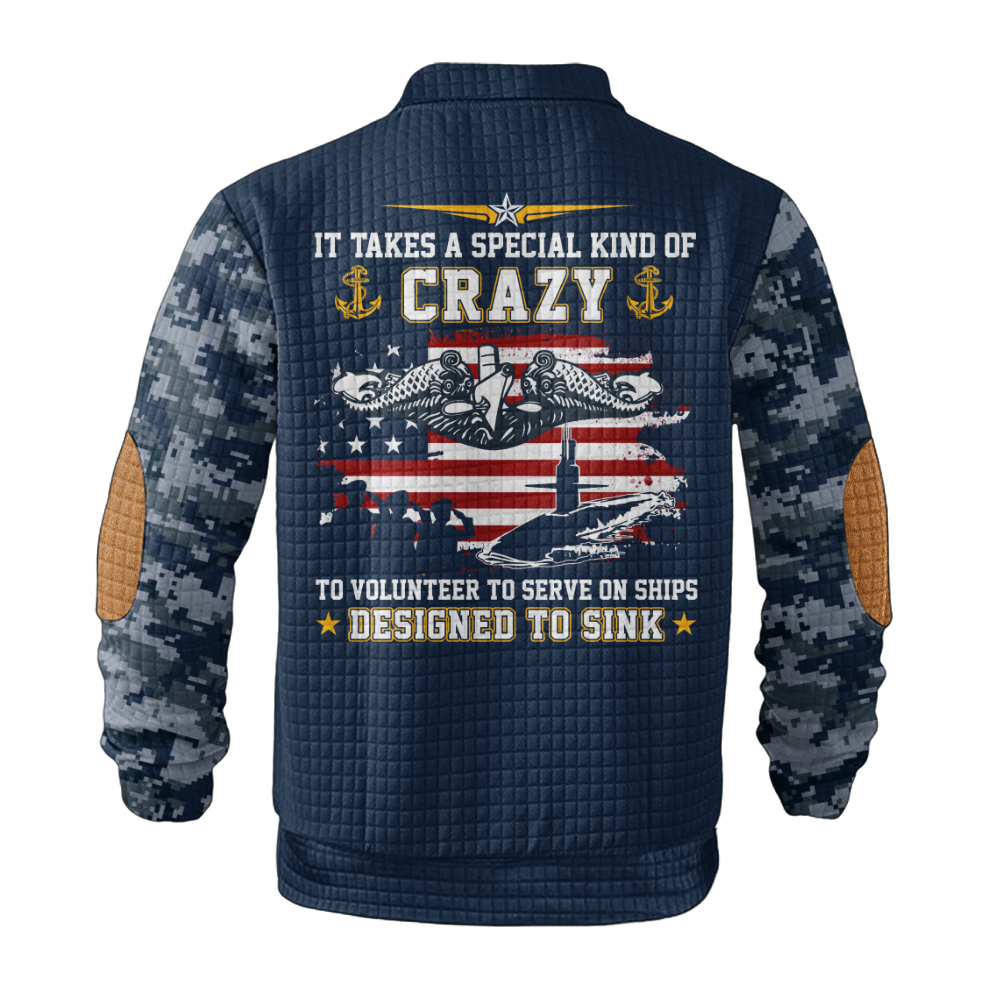 Personalizable Navy Submarine Ships Designed to Sink Waffle Stand Collar Sweatshirt