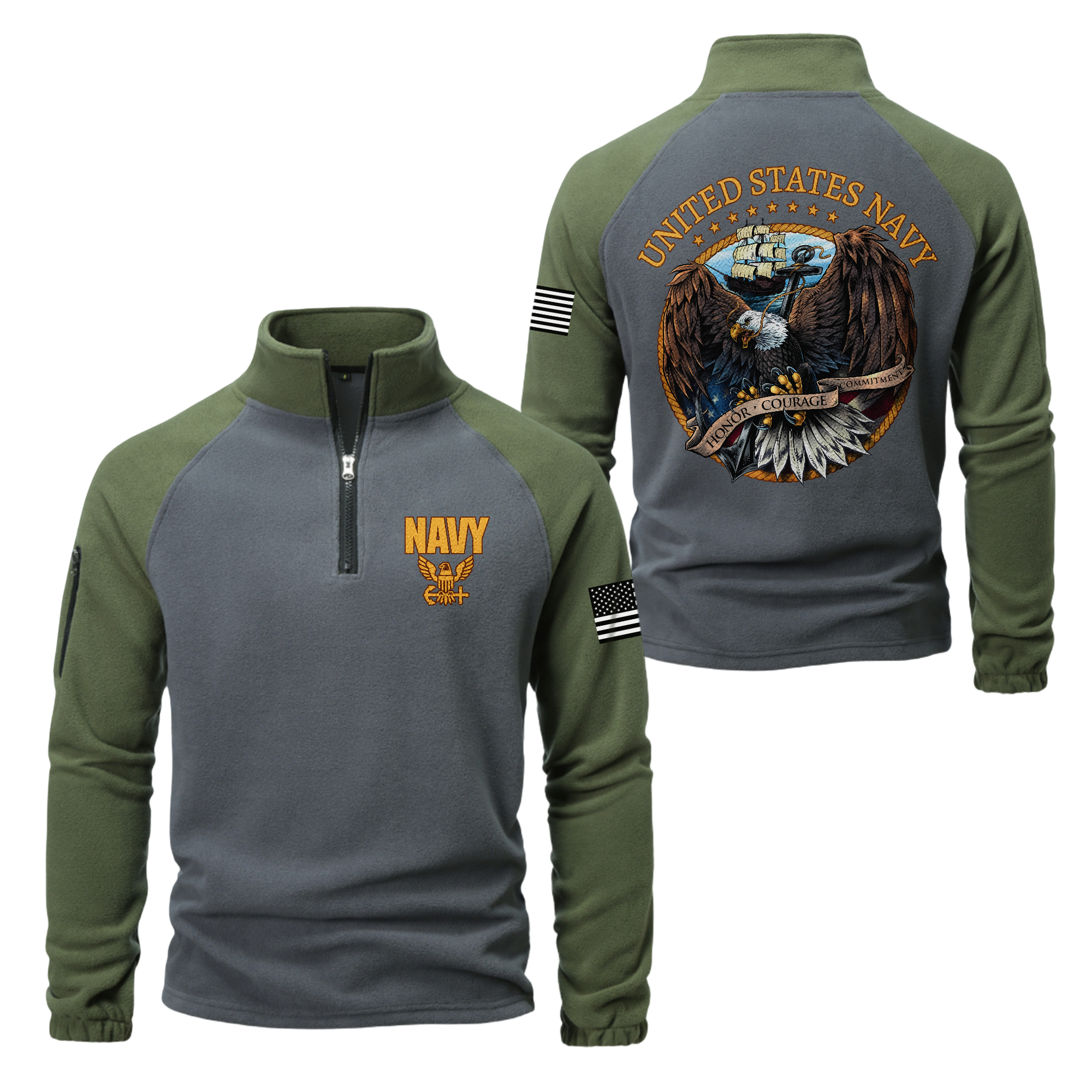 Navy Honor Courage Commitment Half-Zip Raglan Sweatshirt