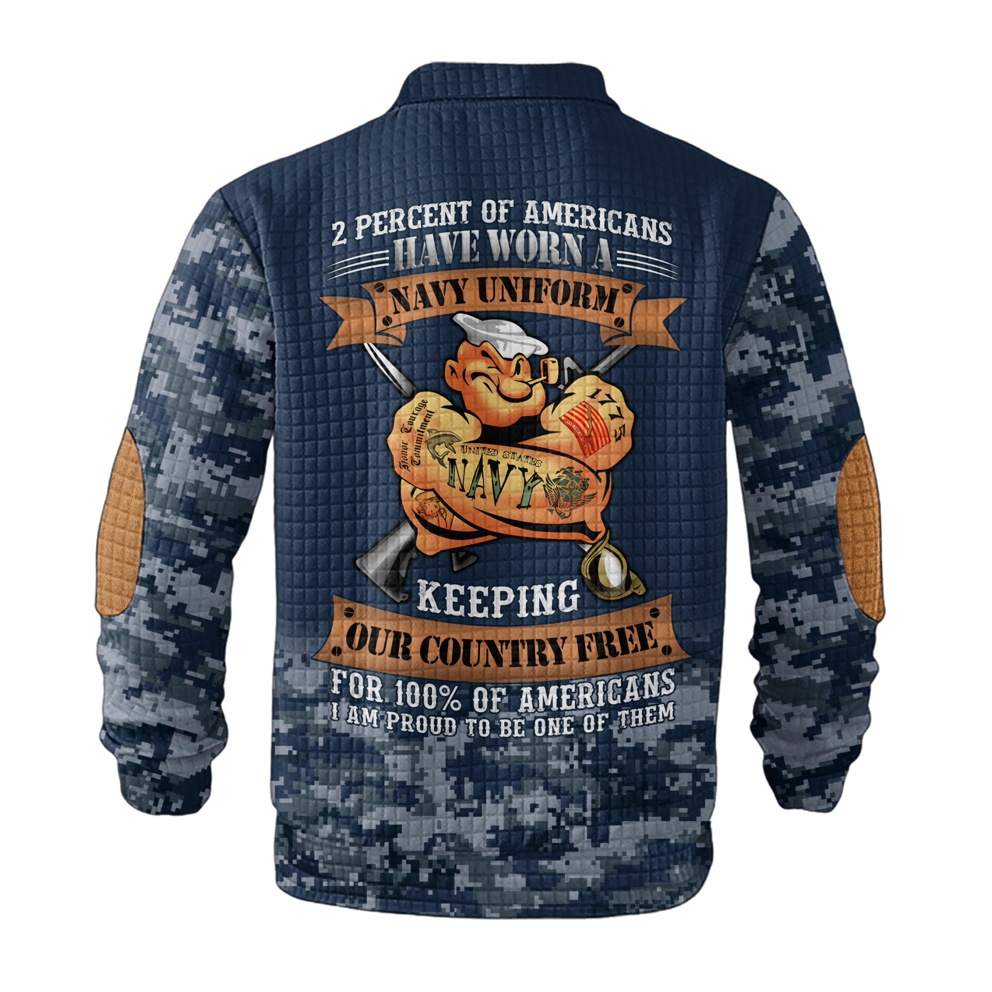 Personalizable 2% of Americans Have Worn A Navy Uniform Waffle Stand Collar Sweatshirt
