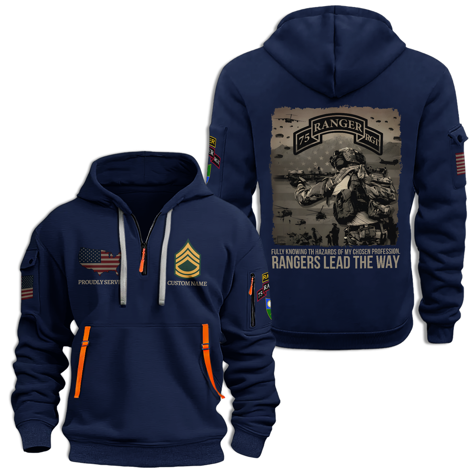 Personalizable 75th Ranger Regiment Quarter Zip Hoodie