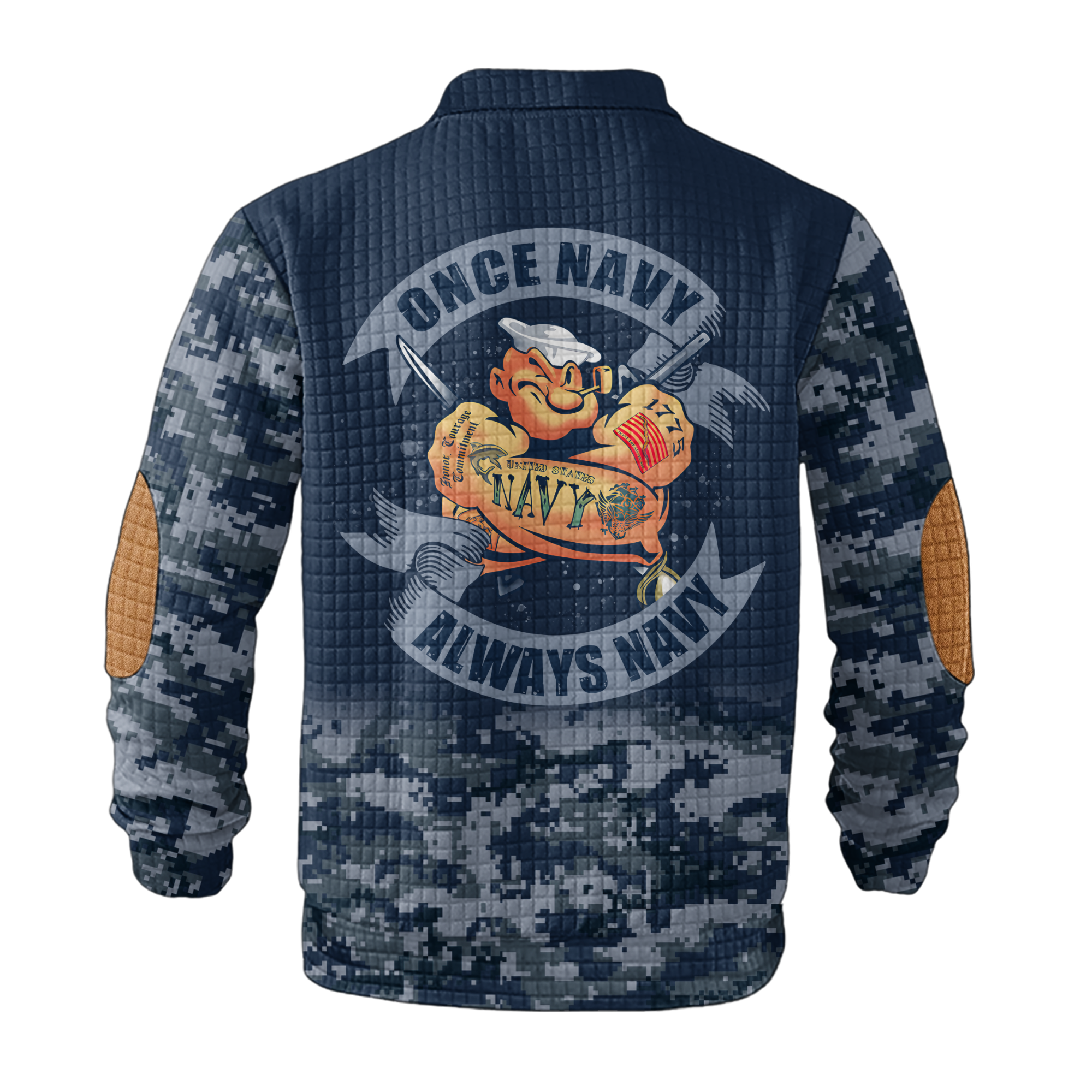 Personalizable Once Navy Always Navy Waffle Stand Collar Sweatshirt