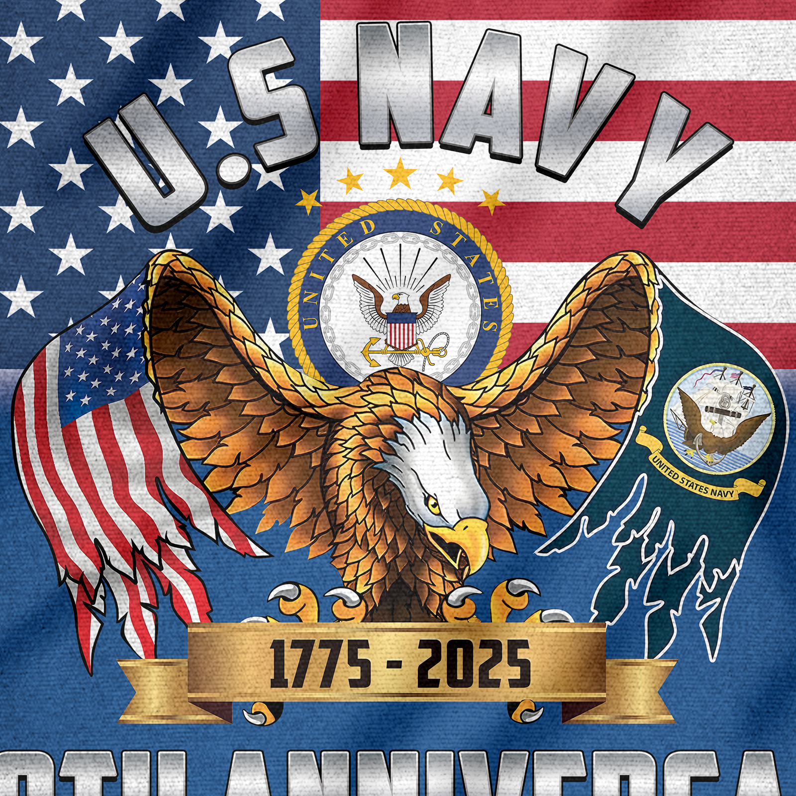 Navy 250th Anniversary House Flag