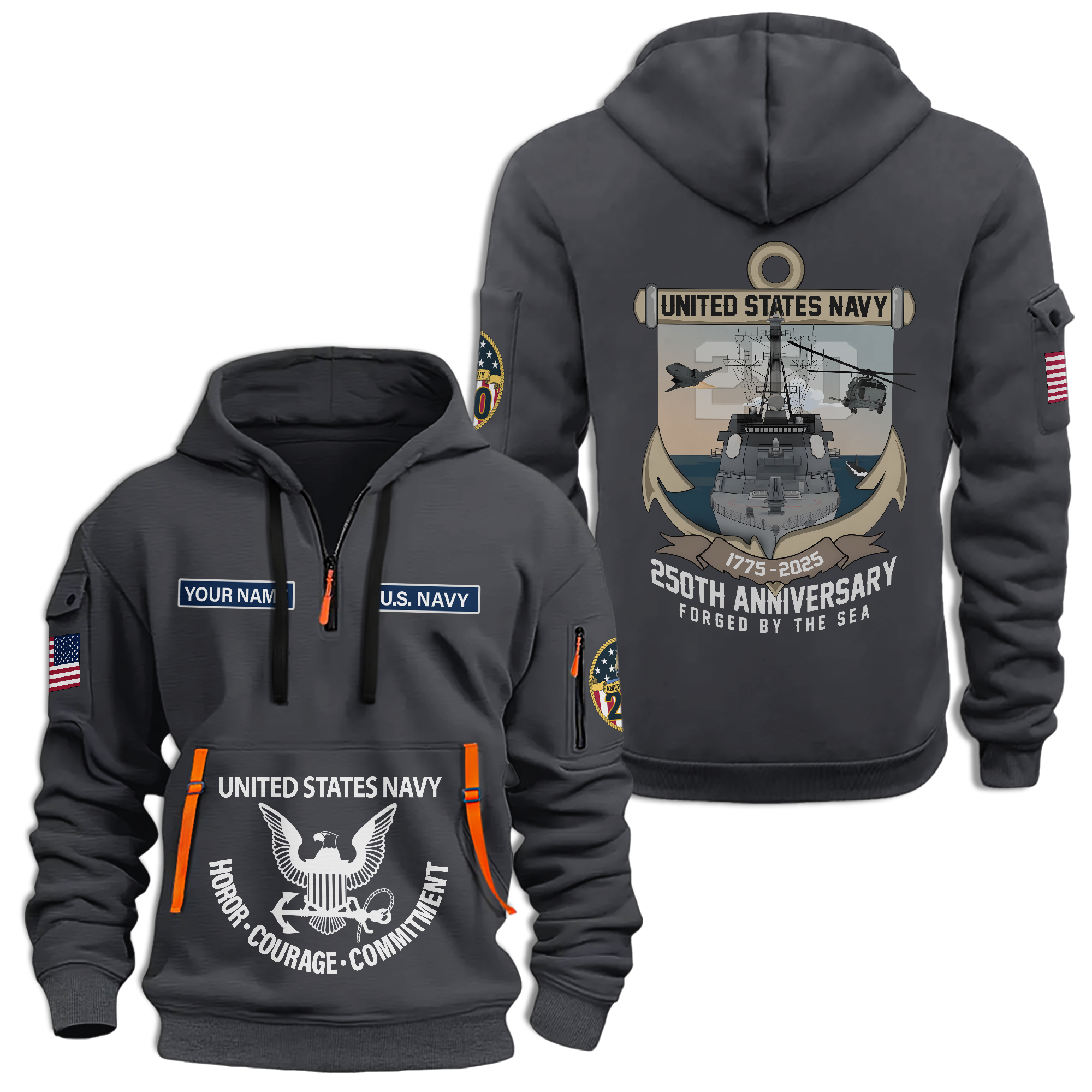 Personalizable Navy 250th Anniversary Quarter Zip Hoodie