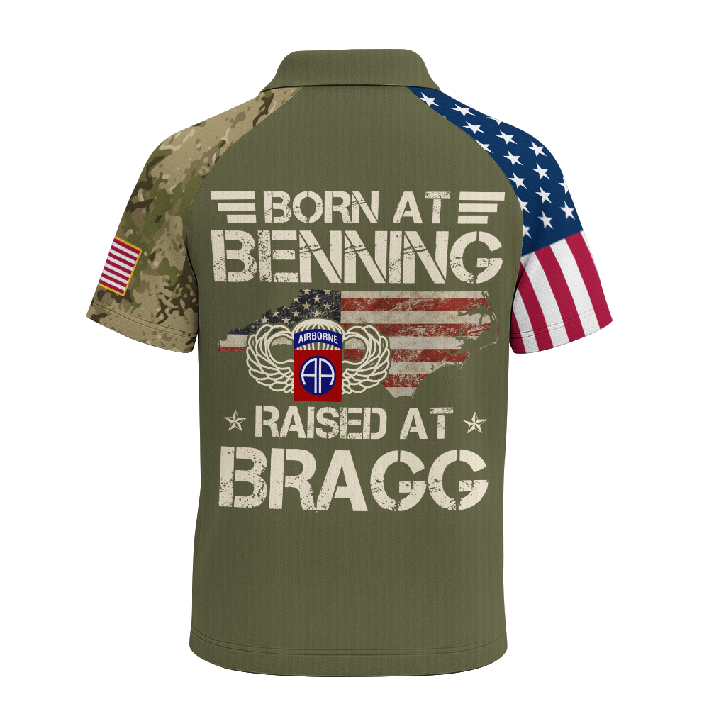 Airborne Born At Benning Raised At Bragg Raglan Zip Polo Shirt