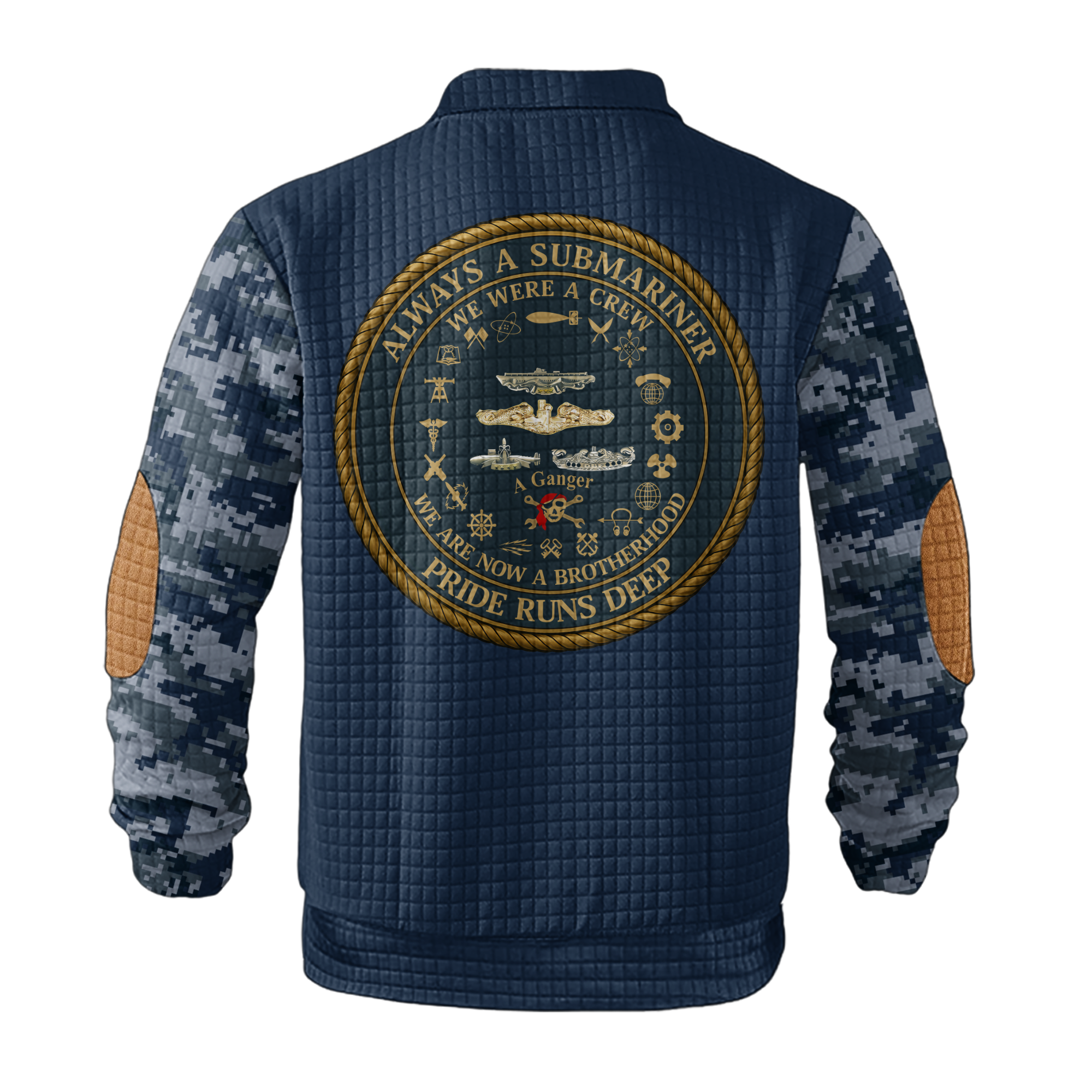 Personalizable Navy Submarine Pride Runs Deep Waffle Stand Collar Sweatshirt