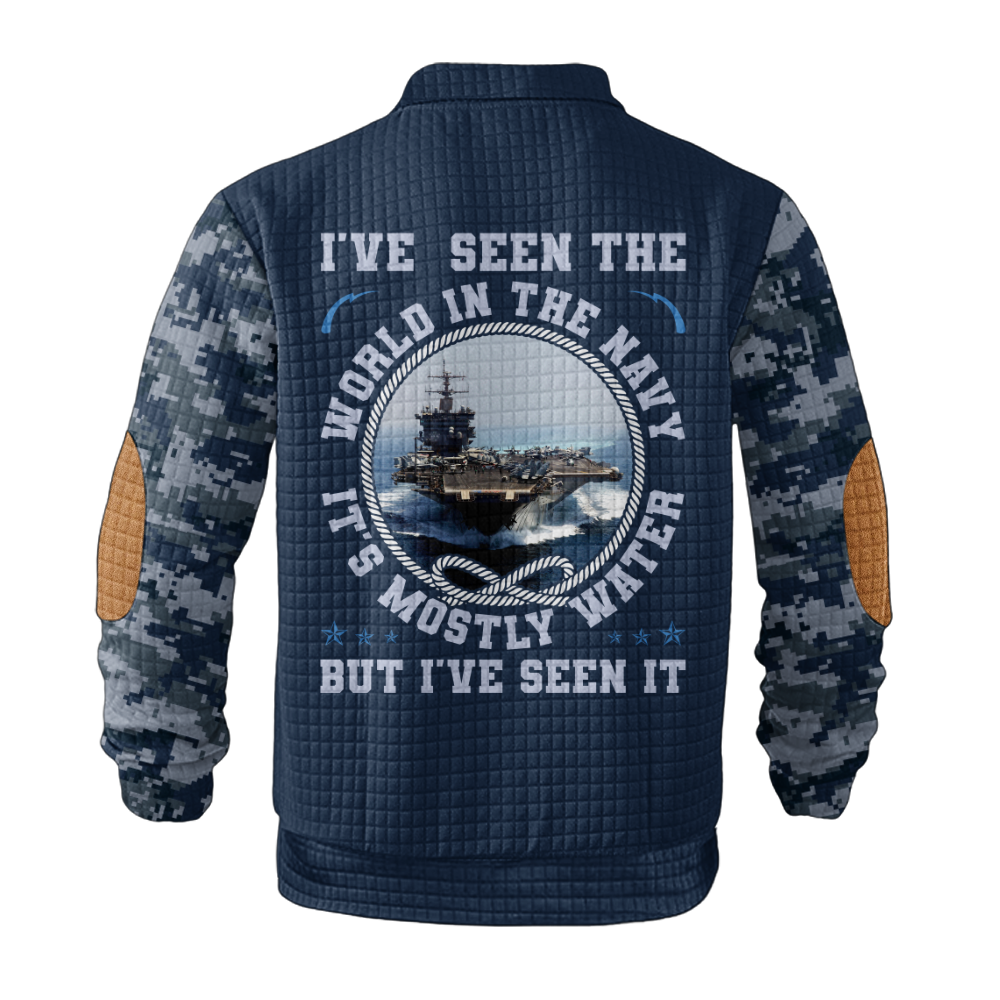 Personalizable I've Seen The World In The Navy Waffle Stand Collar Sweatshirt
