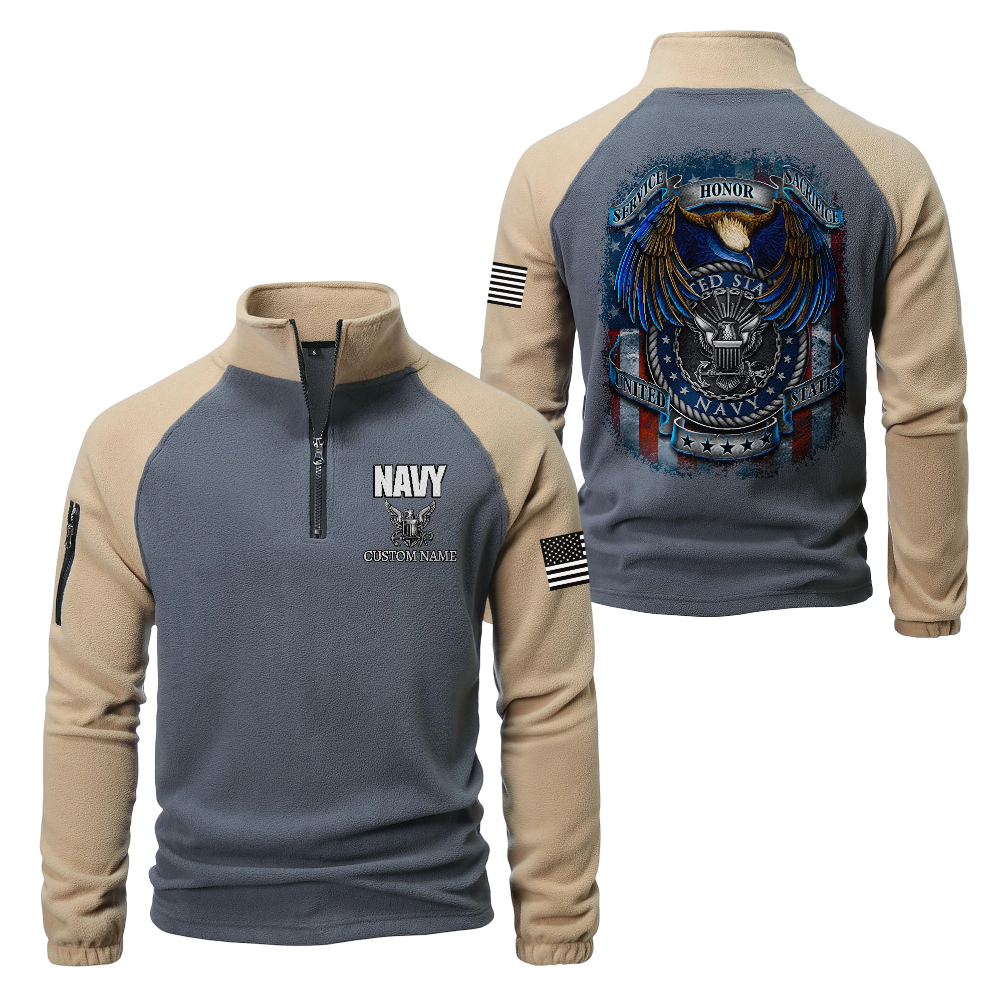 Personalizable Navy Service Honor Sacrifice Half-Zip Raglan Sweatshirt
