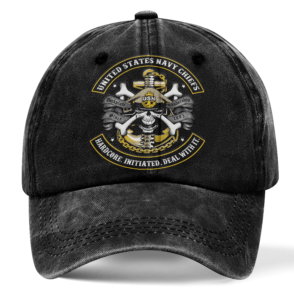 Personalizable Navy Chiefs Hardcore Initiated Deal With It Washed Cap