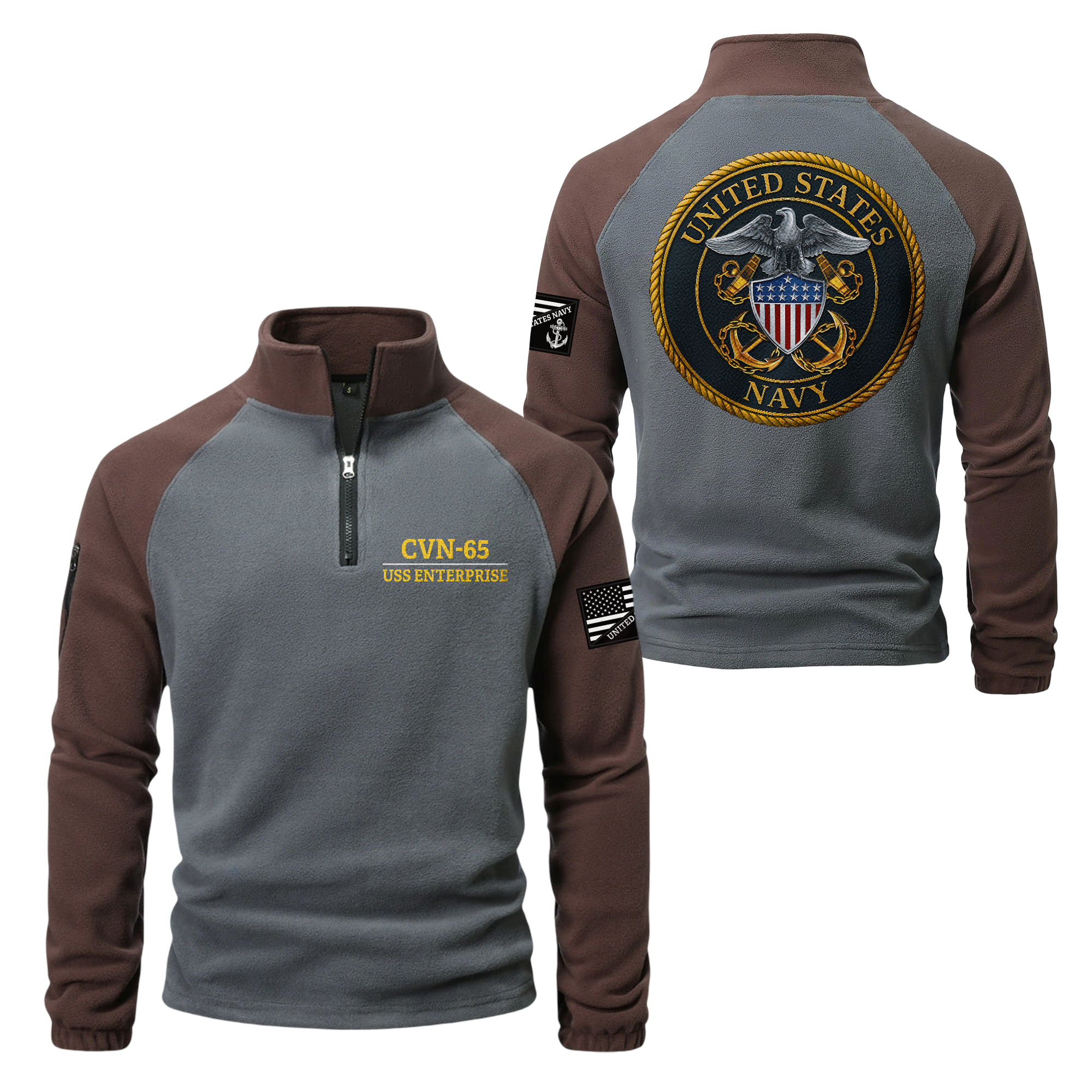 Personalizable Navy Ship Half-Zip Raglan Sweatshirt