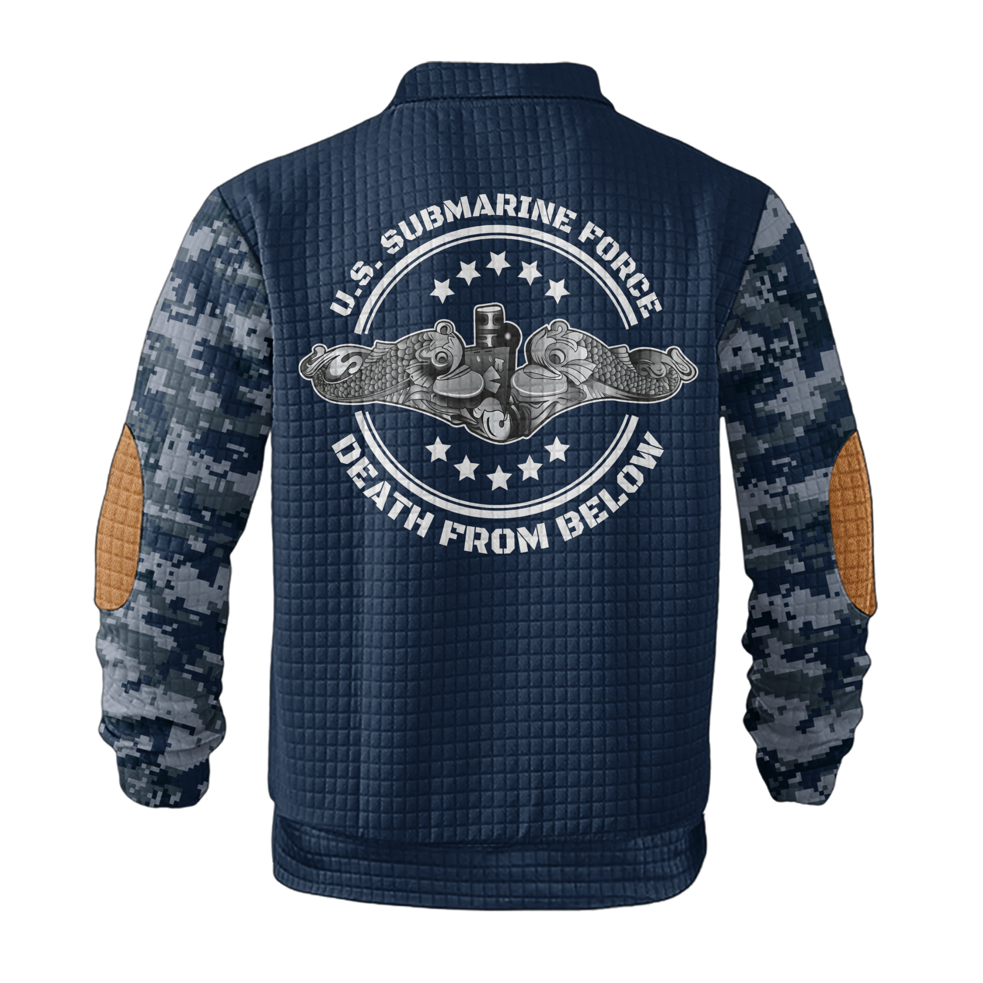 Personalizable Navy Submarine Death From Below Waffle Stand Collar Sweatshirt
