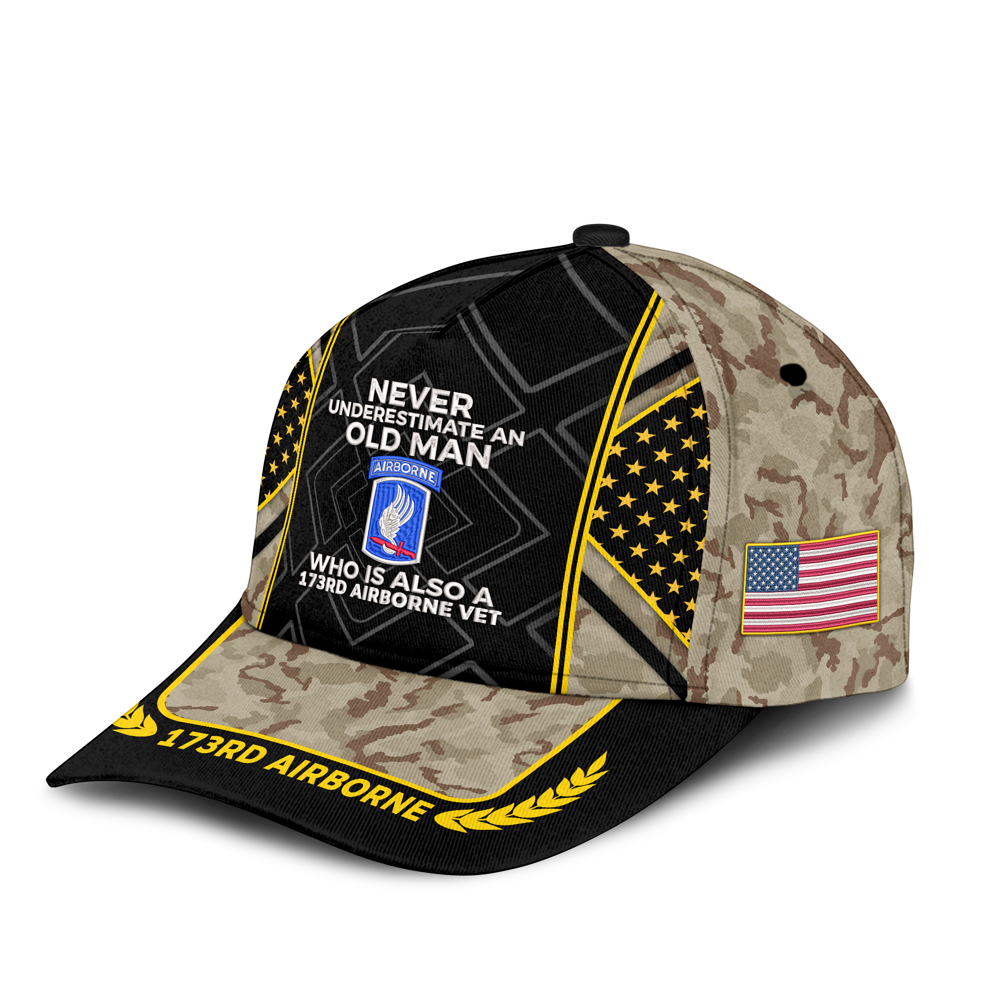 Never Underestimate An Old Man Who Is Also A 173rd Airborne Embroidered & Printed Cap