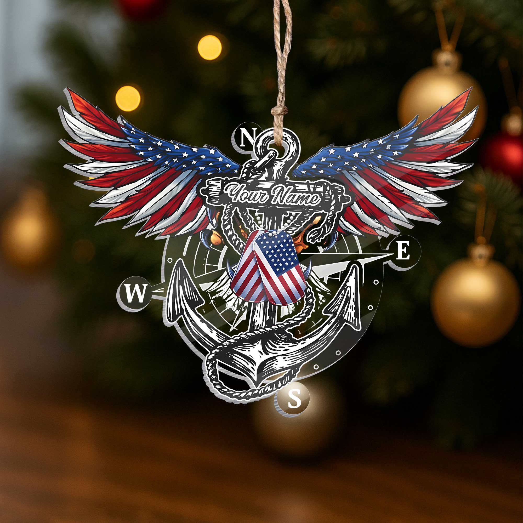 Navy Anchor Acrylic Ornament