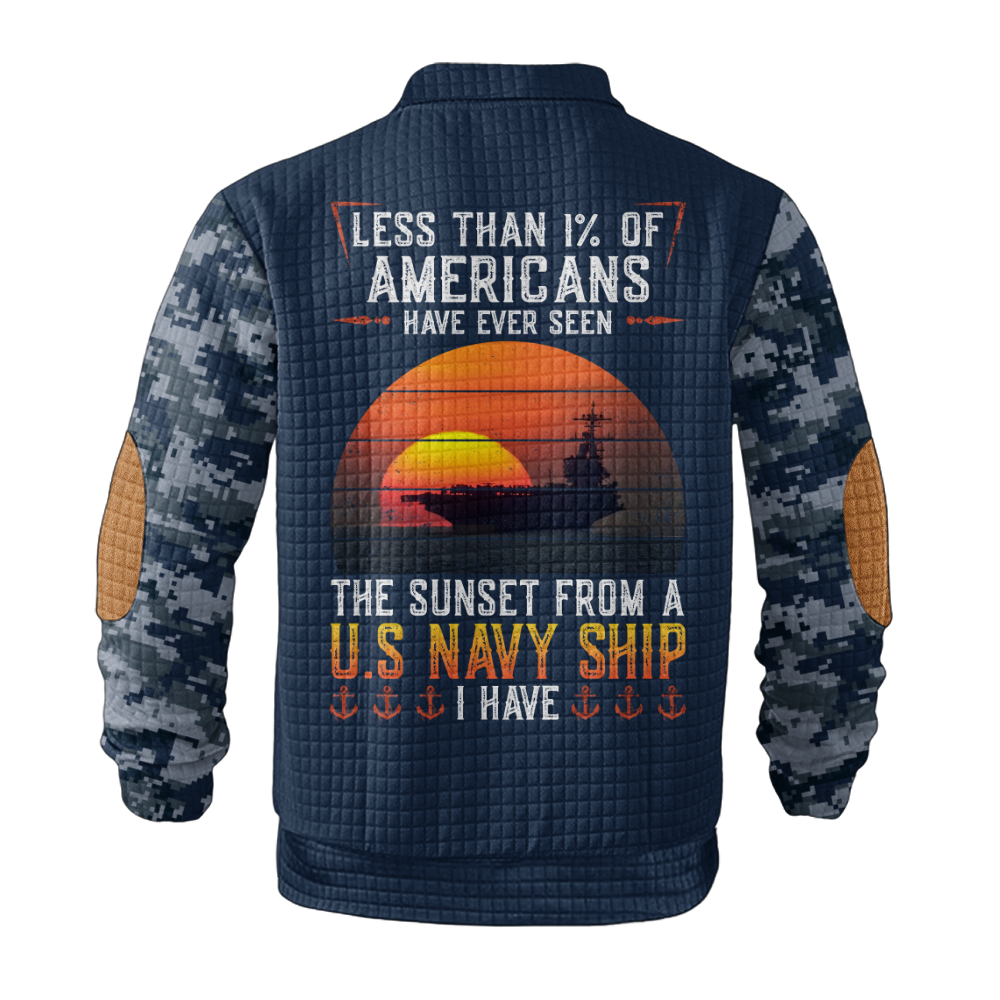 Personalizable Less Than 1% Navy Ship Waffle Stand Collar Sweatshirt