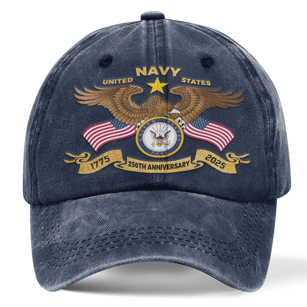 Personalizable Navy 250th Anniversary Washed Cap