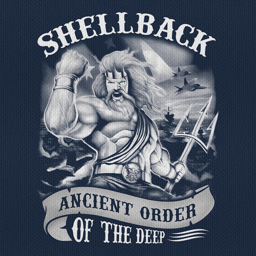 Navy Shellback Ancient Order Of The Deep Raglan Zip Polo Shirt