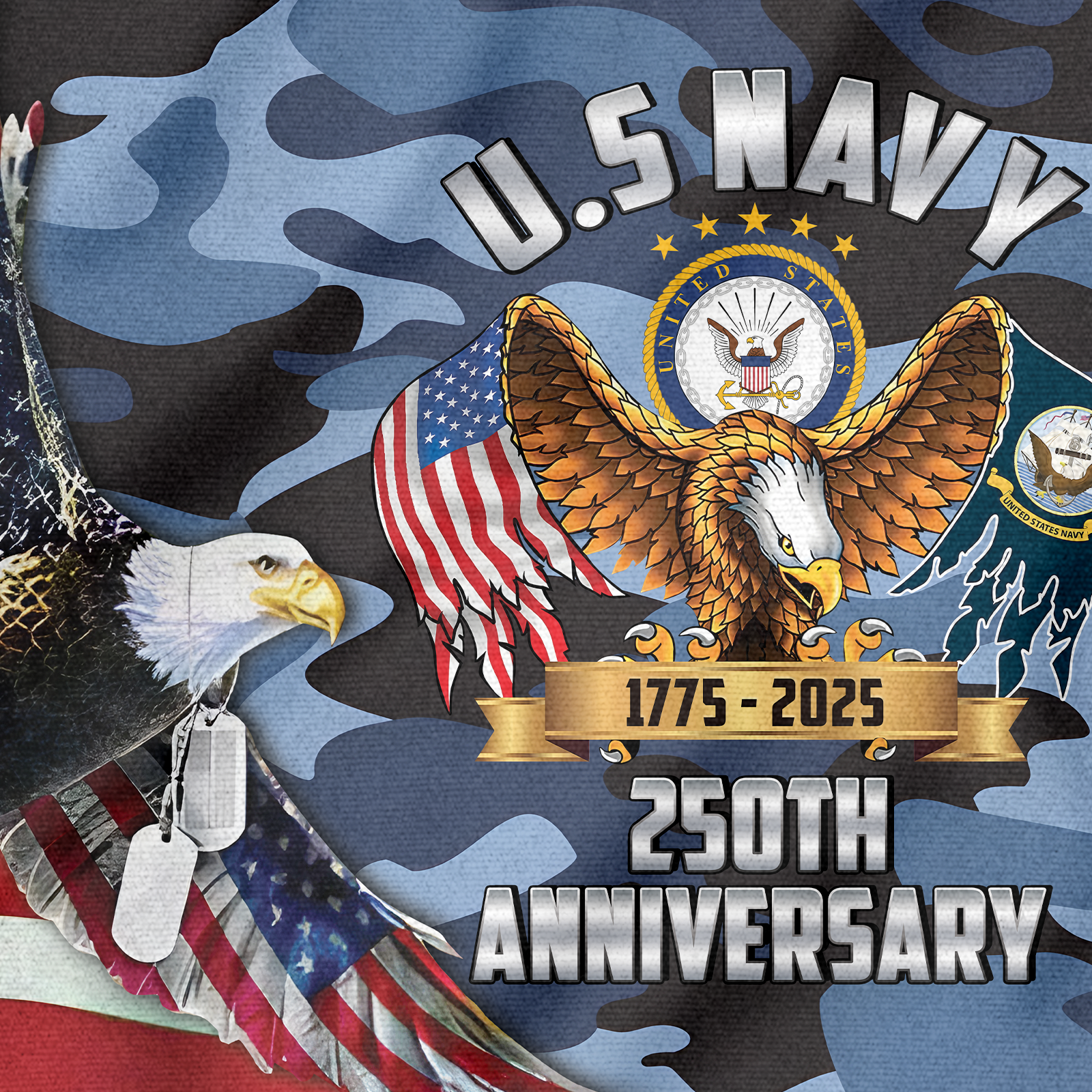 Navy 250th Anniversary House Flag