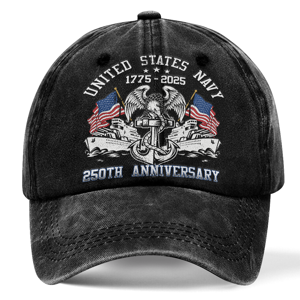 Personalizable Navy 250th Anniversary Washed Cap