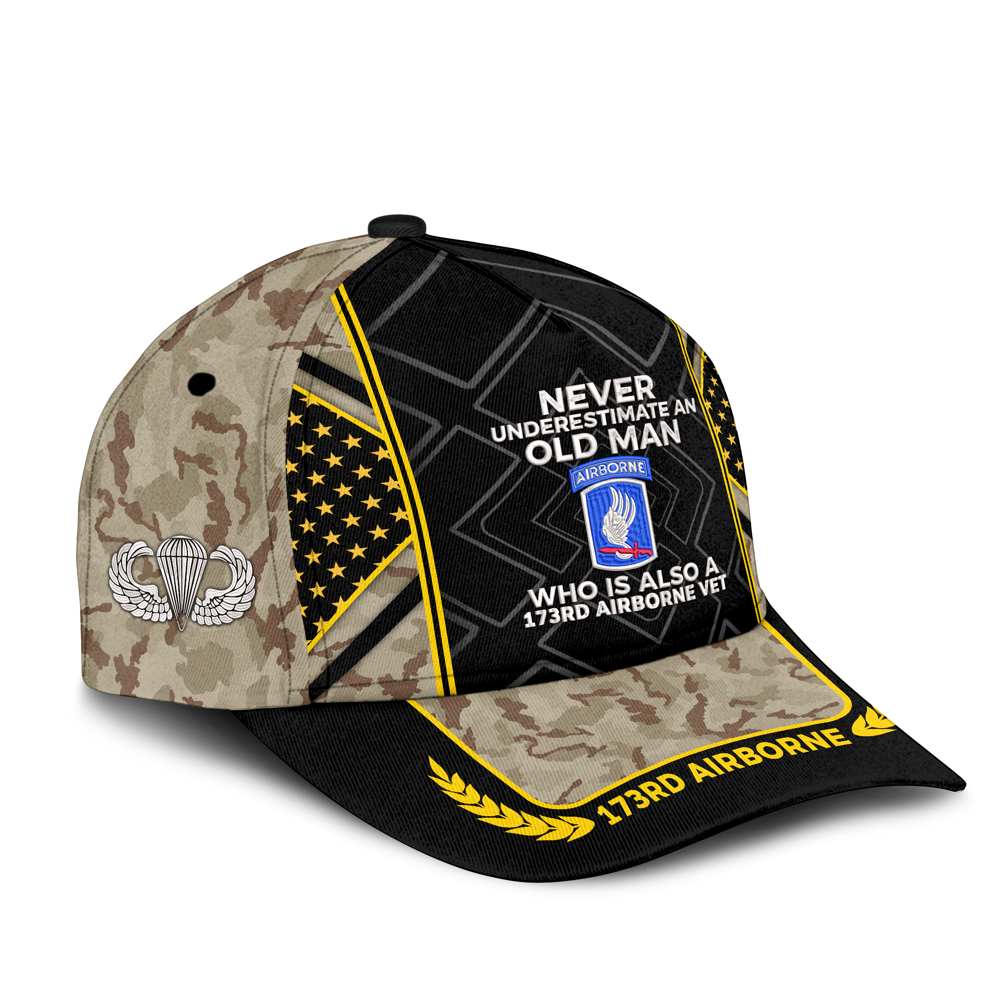 Never Underestimate An Old Man Who Is Also A 173rd Airborne Embroidered & Printed Cap