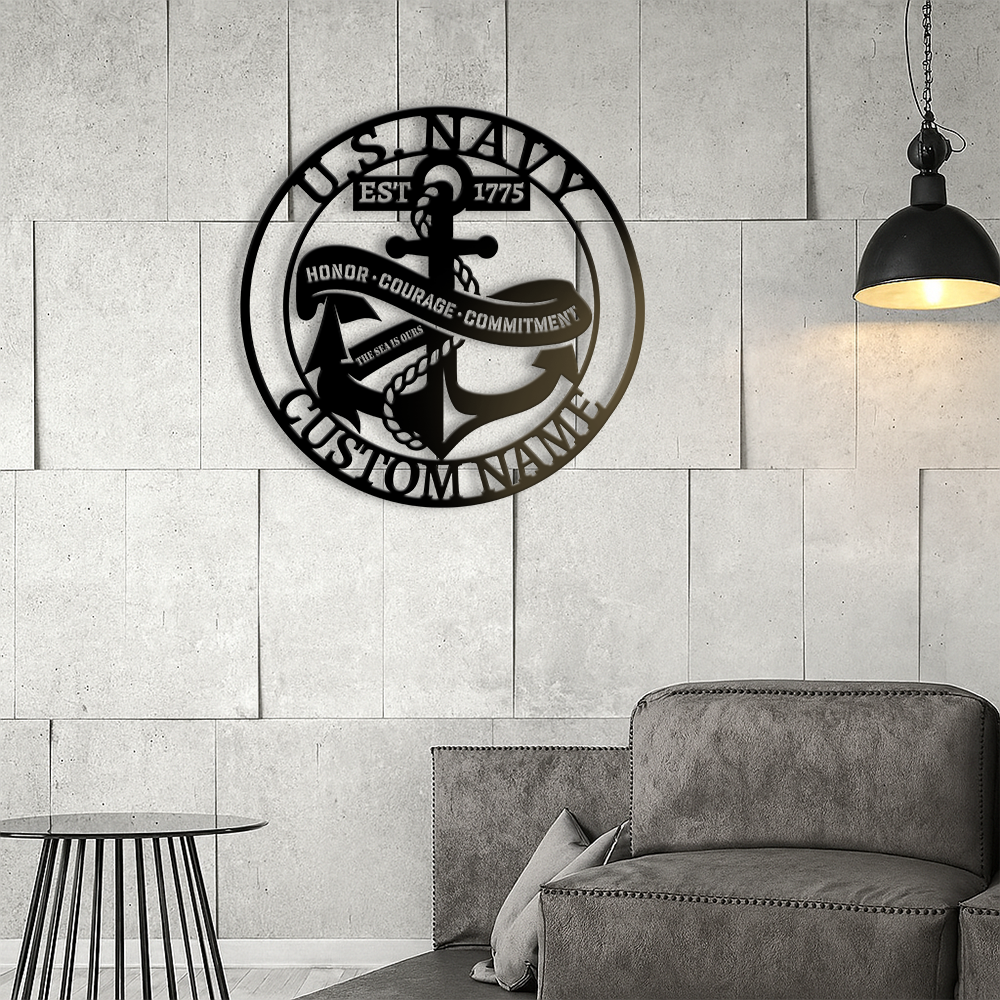 Personalized Navy Anchor Metal Sign Wall Art