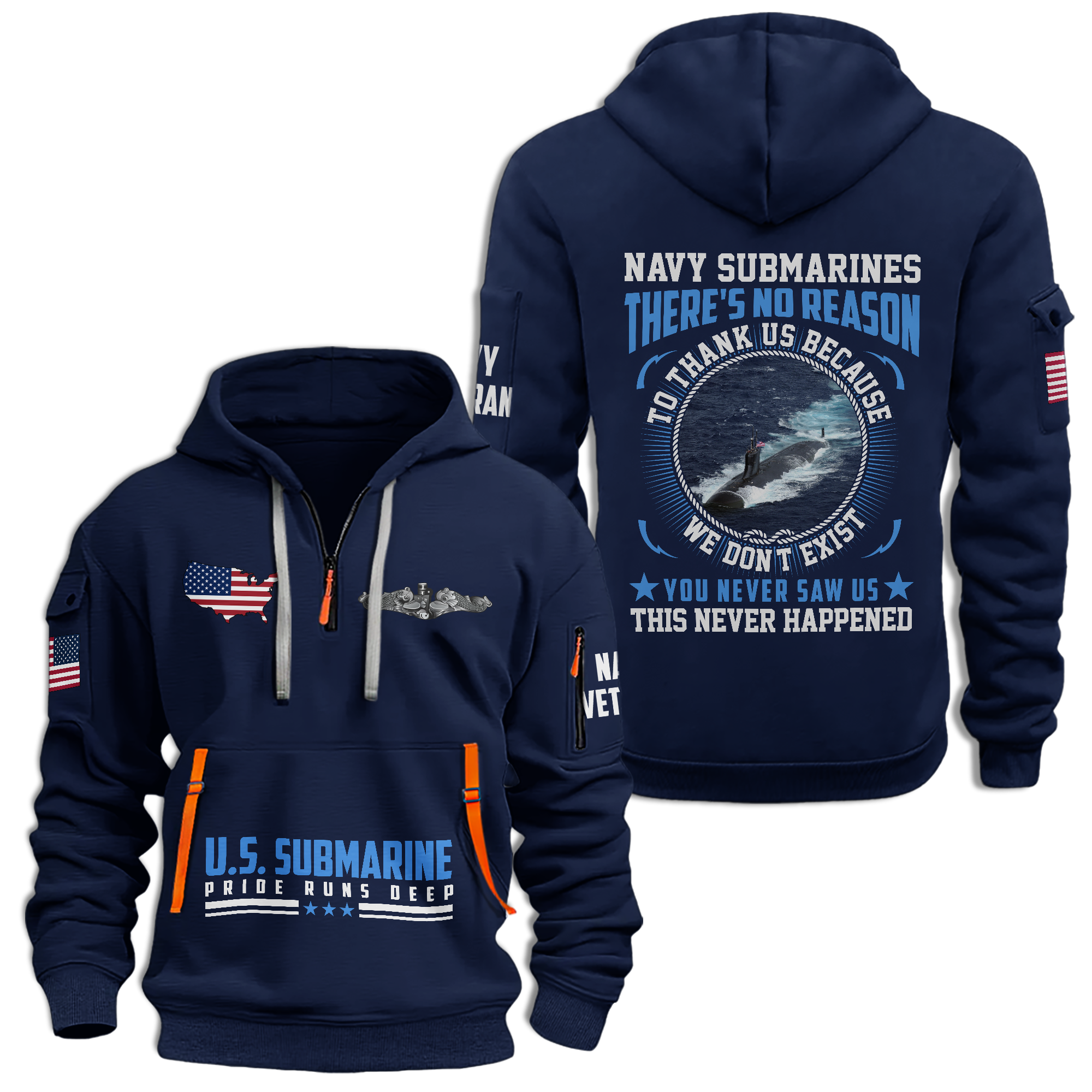 Navy Submarine Quarter Zip Hoodie