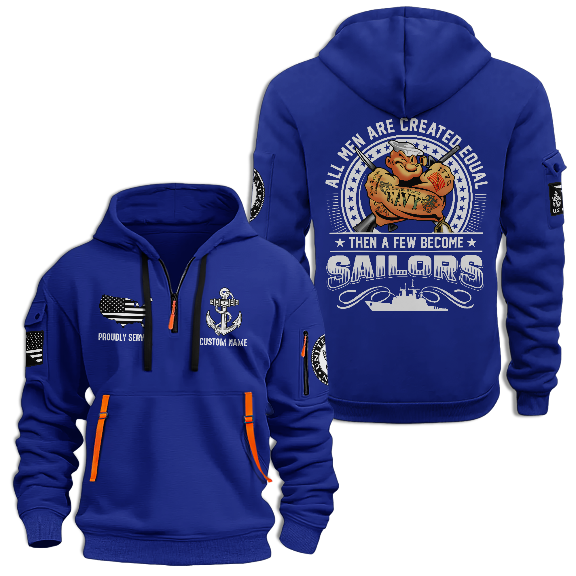 Personalizable Navy All Men Are Created Equal Quarter Zip Hoodie