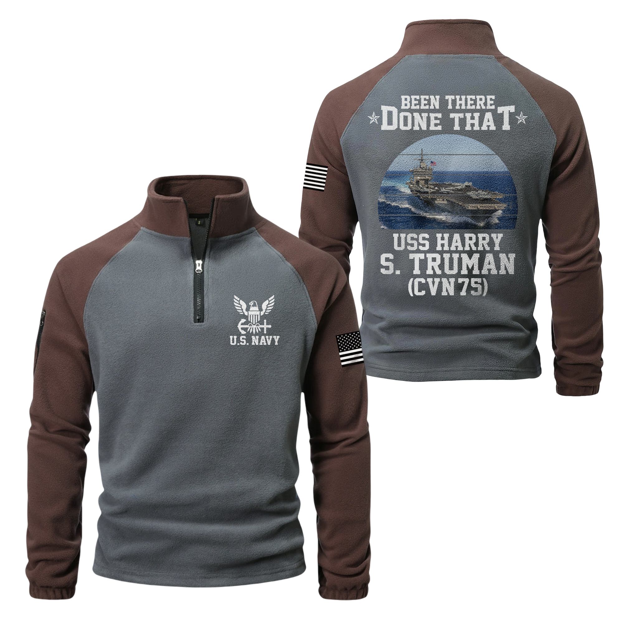 Personalizable Navy Ship Been There Done That Half-Zip Raglan Sweatshirt