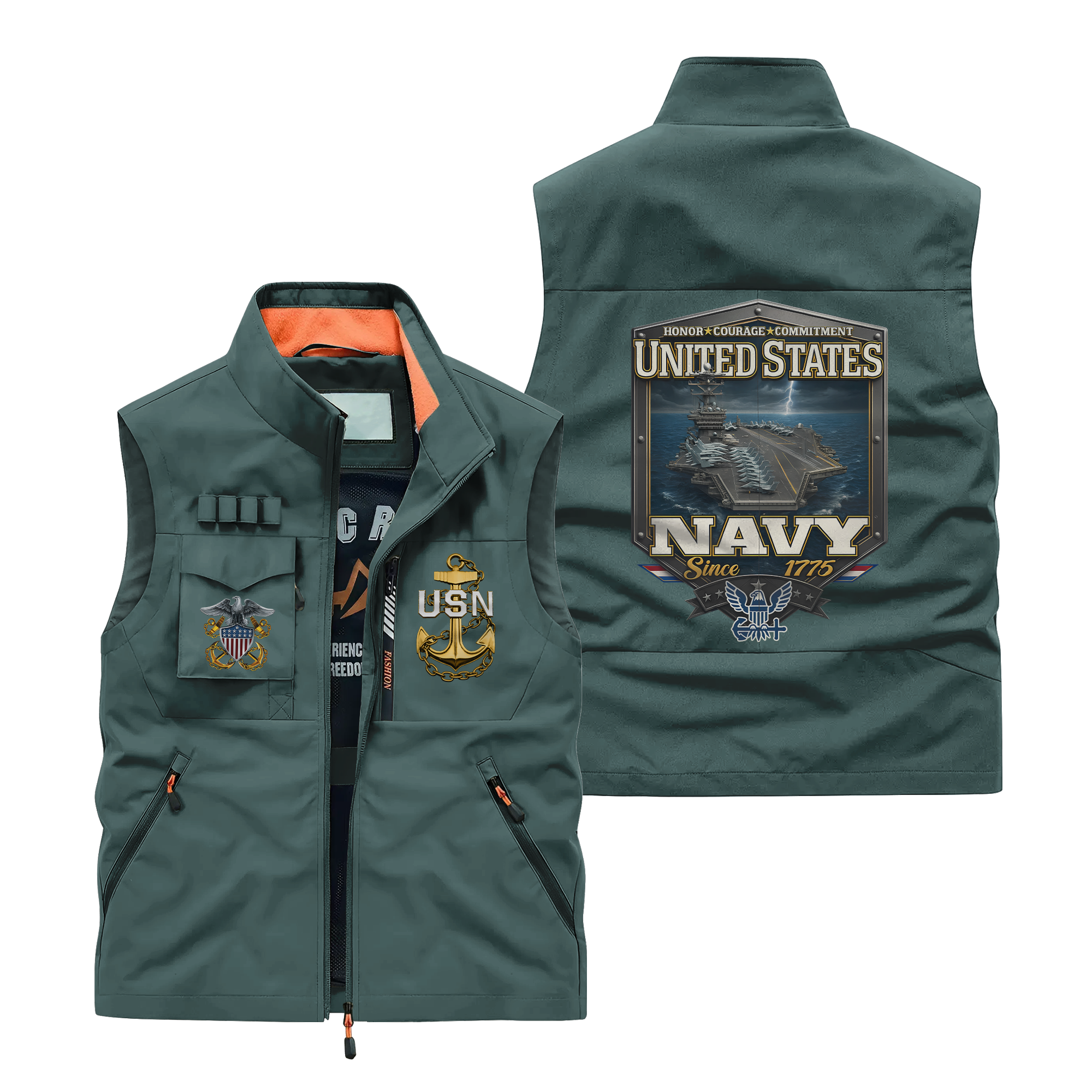 Navy Honor Courage Commitment Pocket Vest