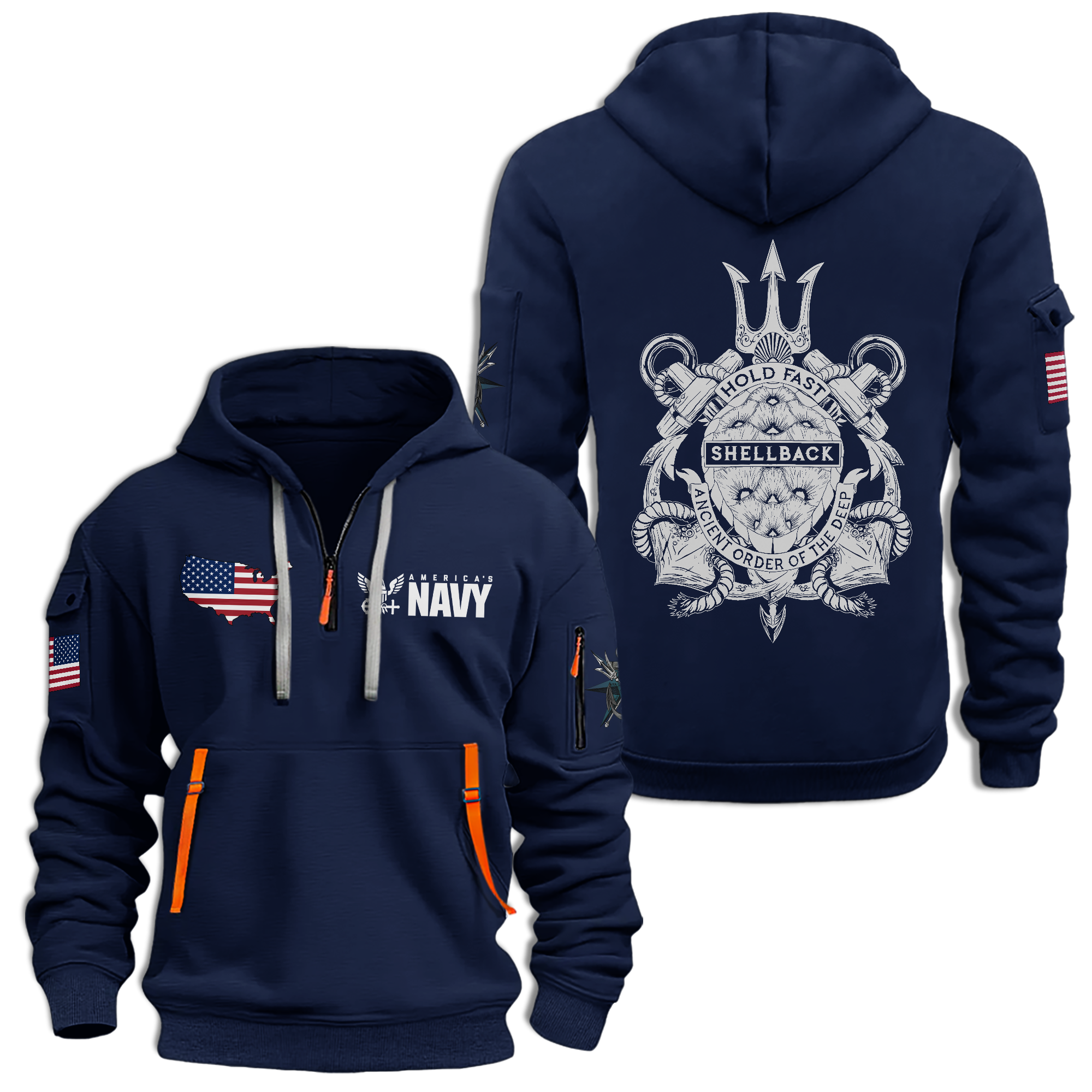 Navy Shellback Ancient Order Of The Deep Quarter Zip Hoodie