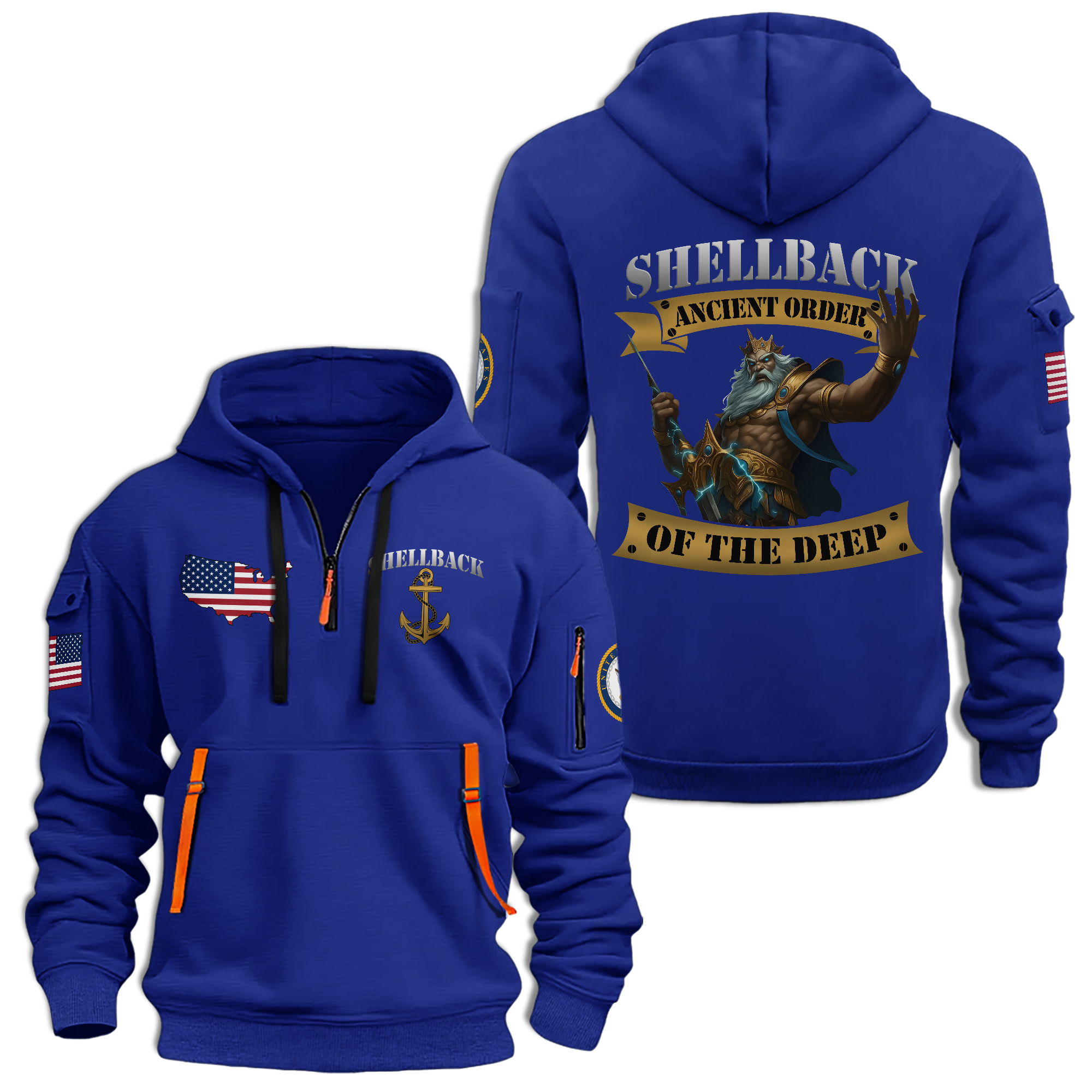 Navy Shellback Ancient Order Of The Deep Quarter Zip Hoodie