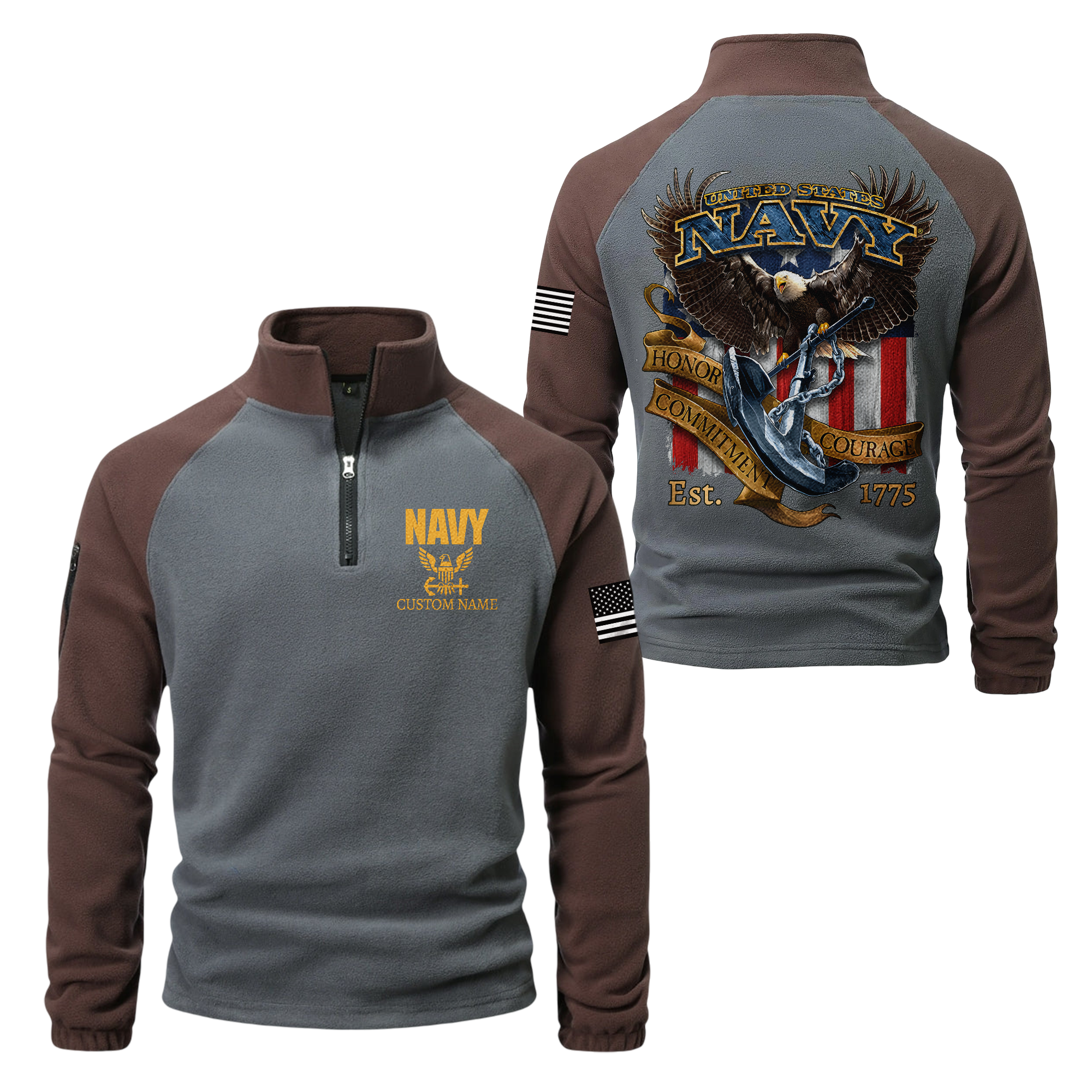 Personalizable Navy Honor Courage Commitment Half-Zip Raglan Sweatshirt