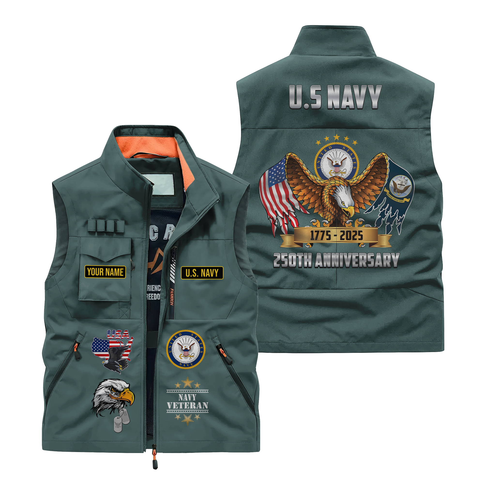 Personalizable Navy 250th Anniversary Pocket Vest