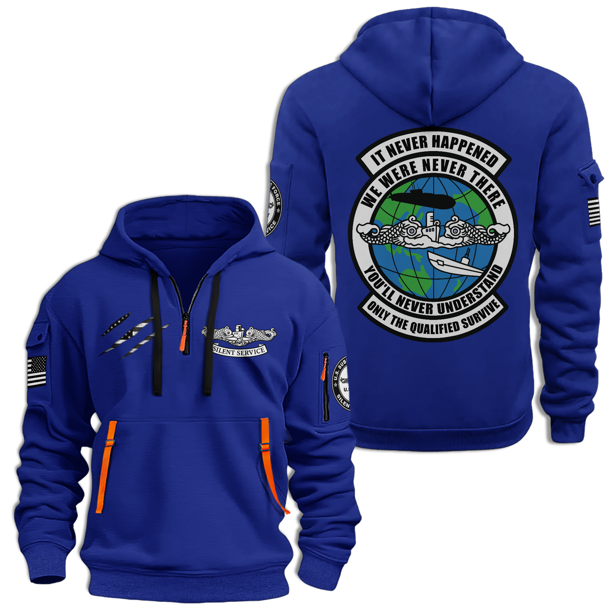 Navy Submarine It Never Happened Quarter Zip Hoodie