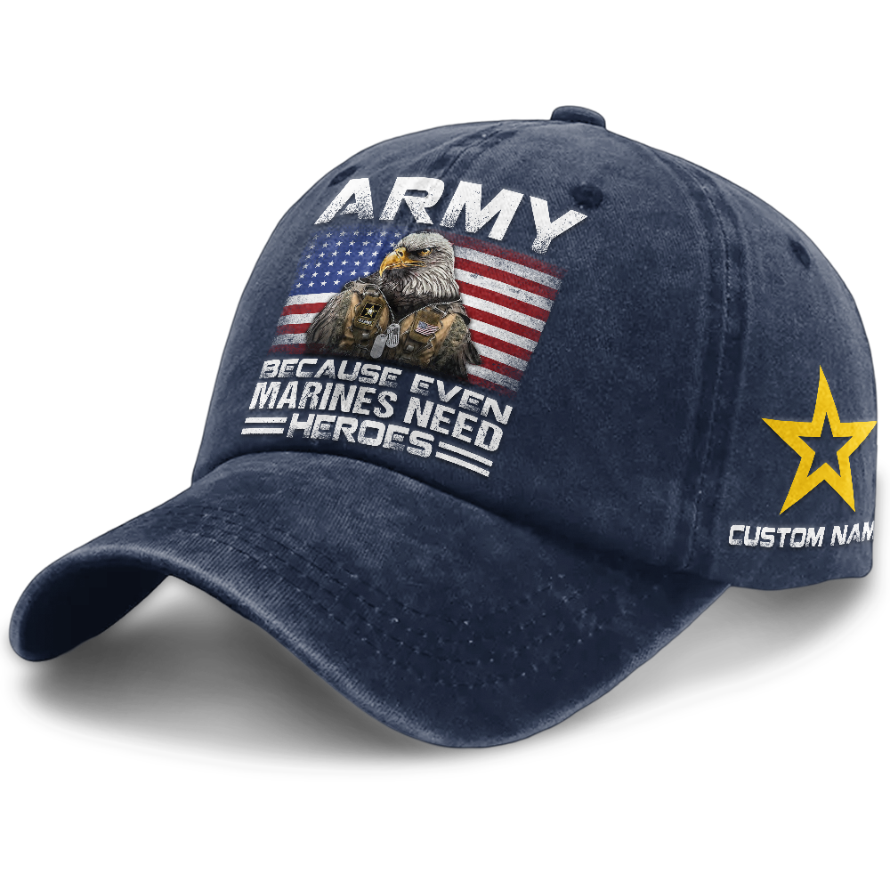 Personalizable Army Because Even Marines Need Heroes Washed Cap