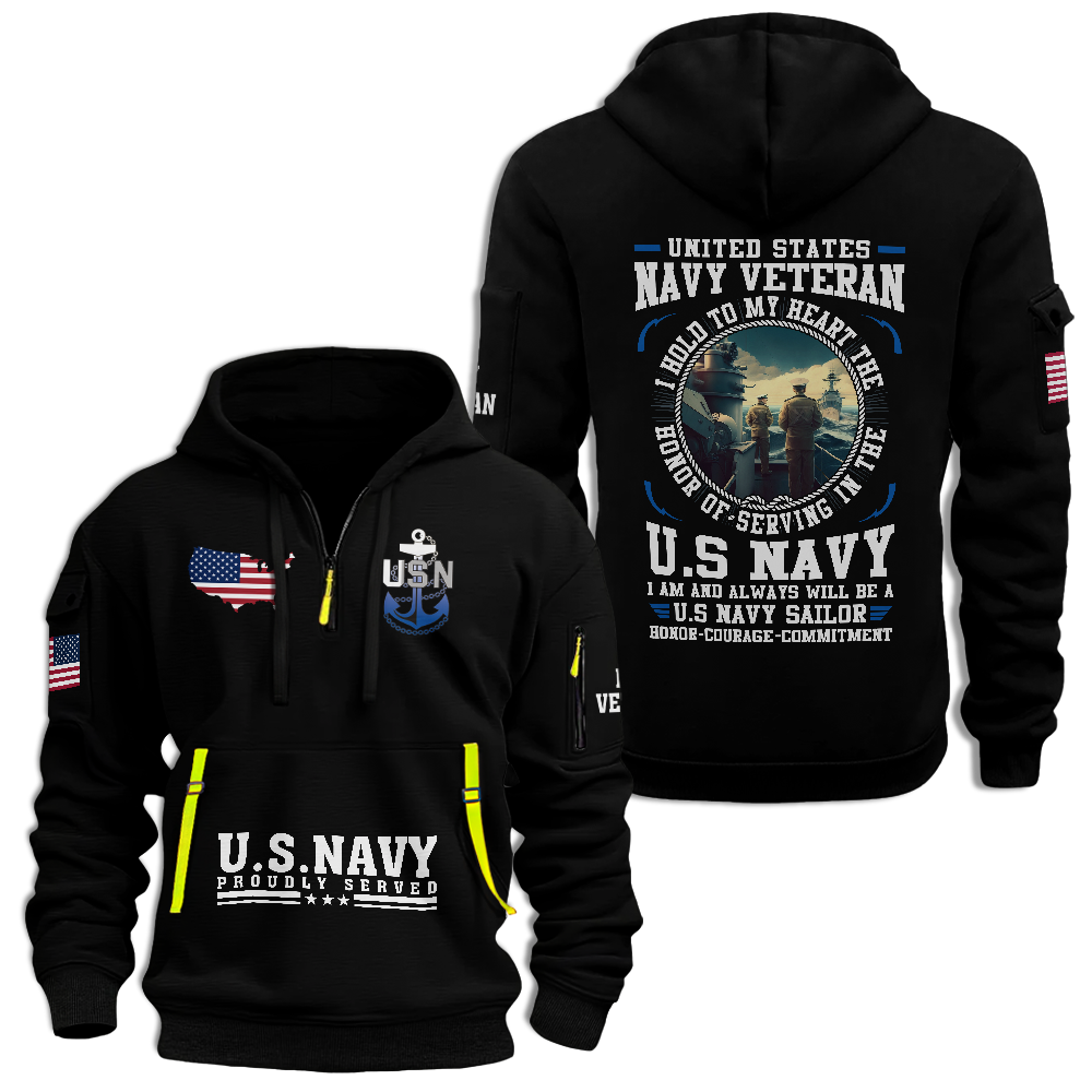 Navy Honor Courage Commitment Quarter Zip Hoodie