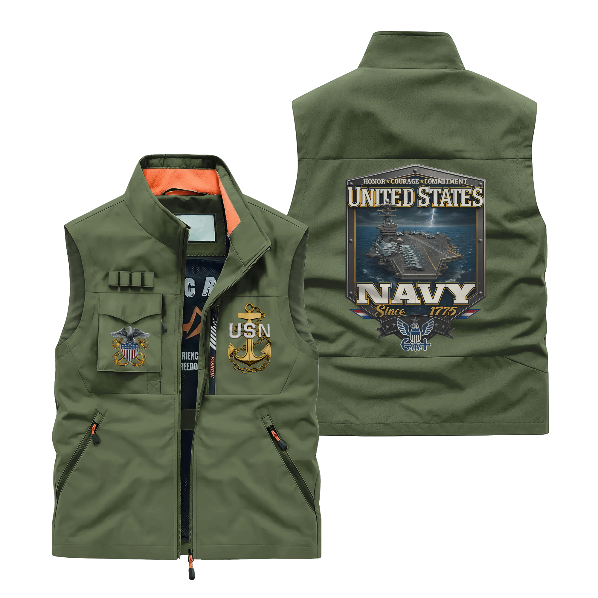 Navy Honor Courage Commitment Pocket Vest