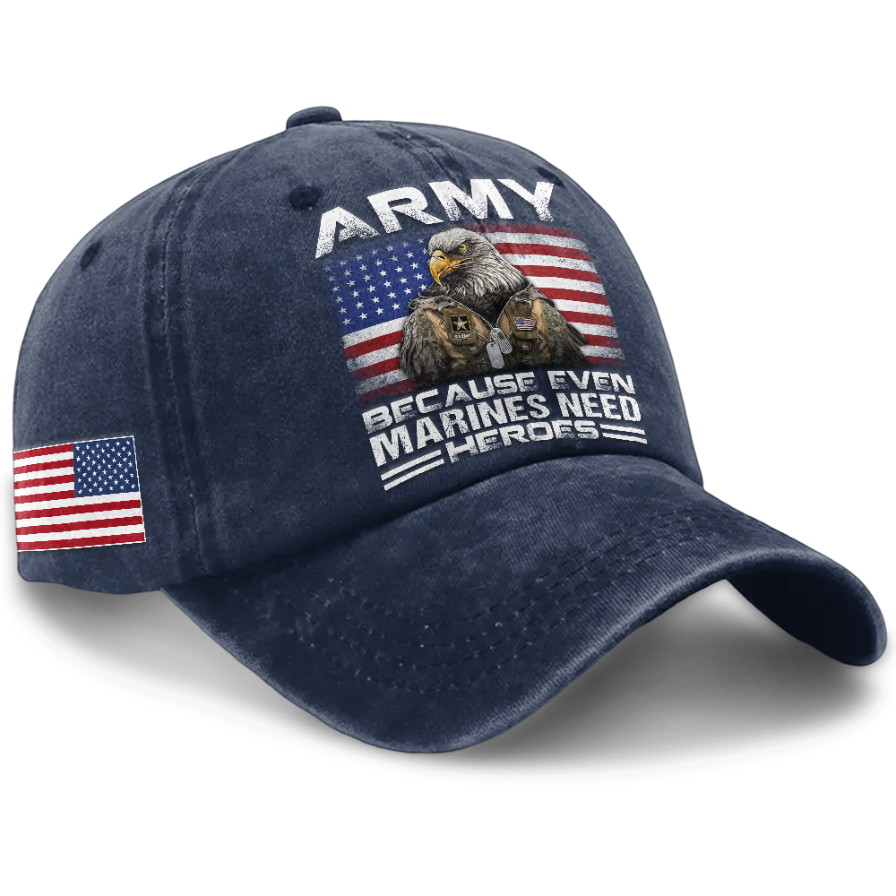Personalizable Army Because Even Marines Need Heroes Washed Cap