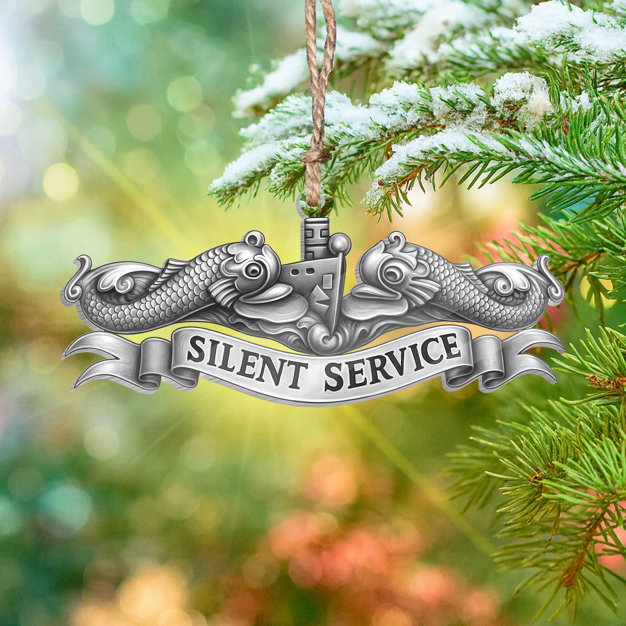 Navy Submarine Silver Dolphins Silent Service Acrylic Ornament