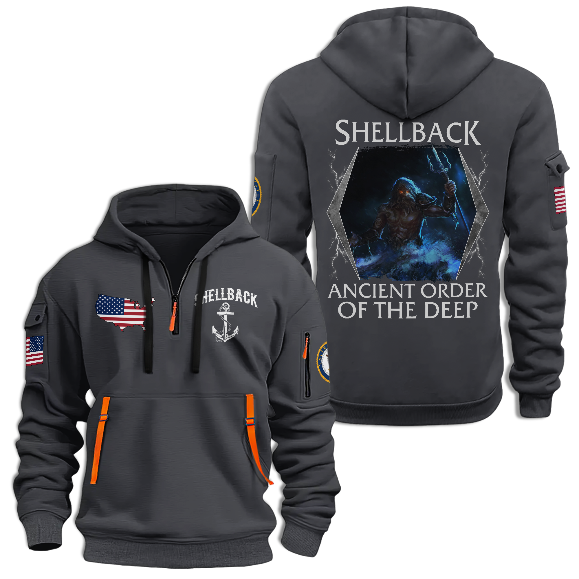 Navy Shellback Ancient Order Of The Deep Quarter Zip Hoodie