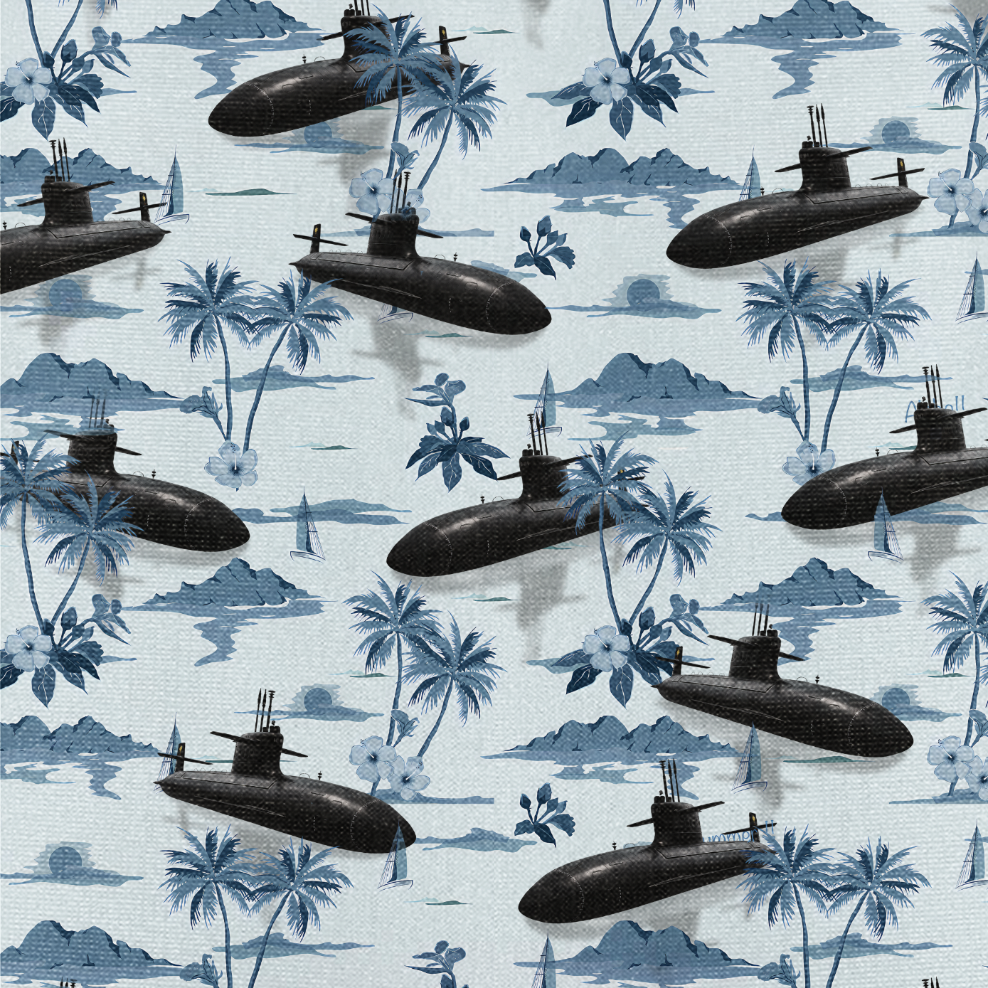 Navy Submarine Tropical Cuban Shirt