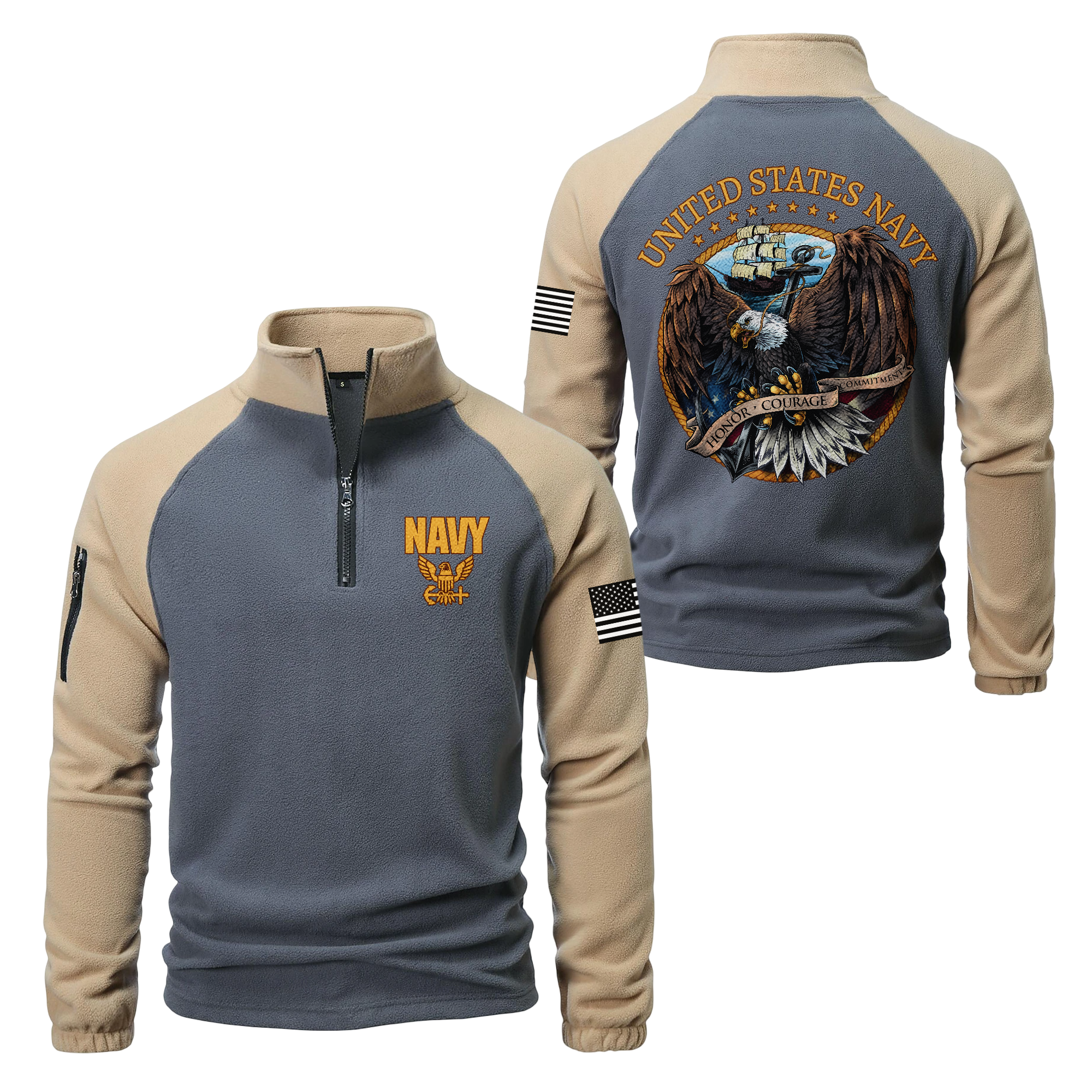 Navy Honor Courage Commitment Half-Zip Raglan Sweatshirt