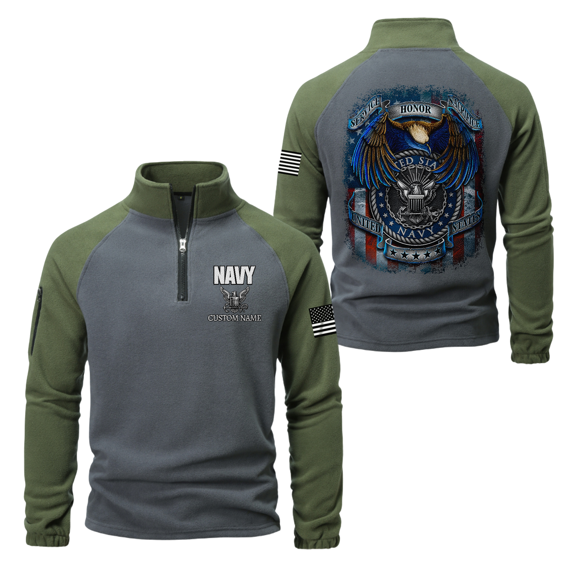 Personalizable Navy Service Honor Sacrifice Half-Zip Raglan Sweatshirt