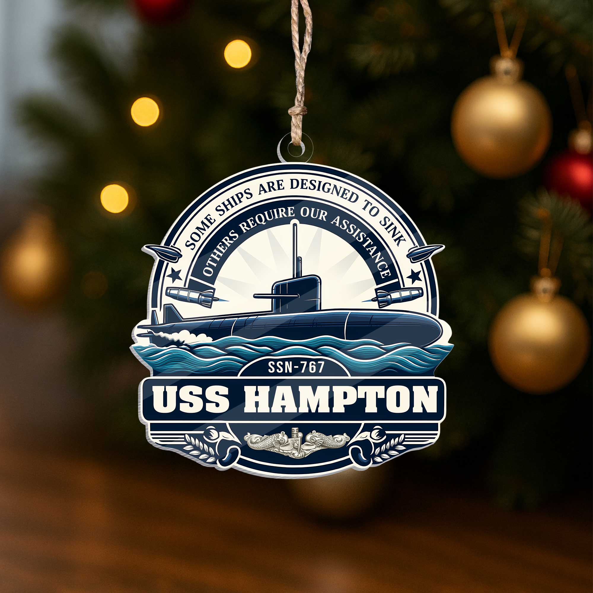 Personalizable Navy Submarine Some Ships Are Designed To Sink Acrylic Ornament