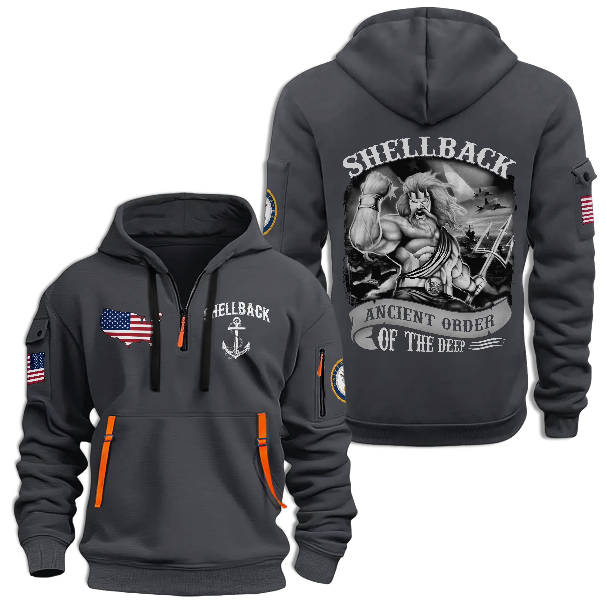 Navy Shellback Ancient Order Of The Deep Quarter Zip Hoodie