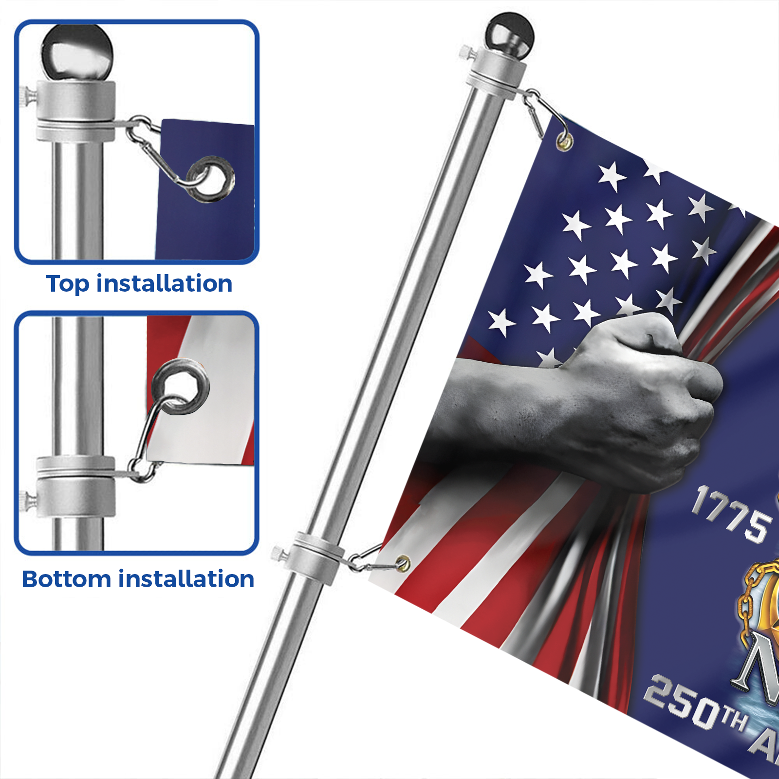 Navy 250th Anniversary House Flag With Flagpole Combo