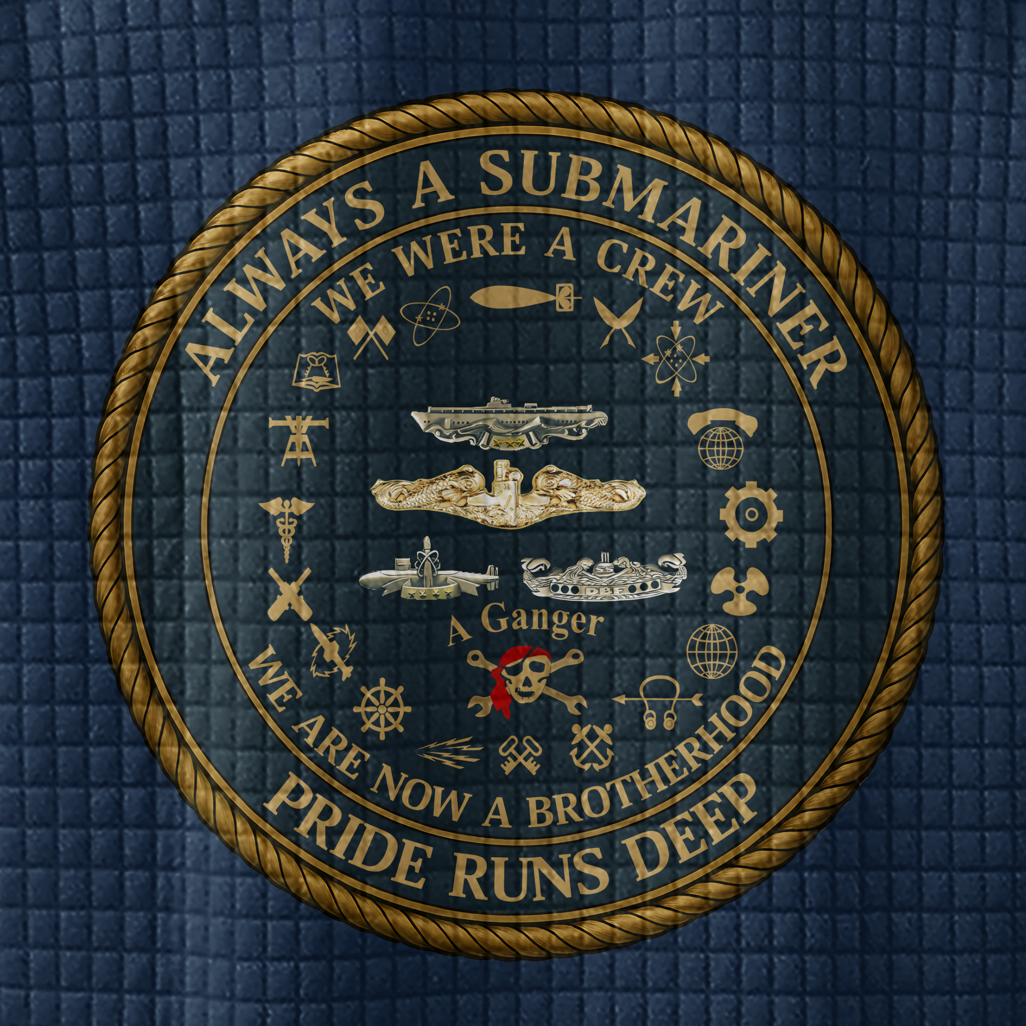 Personalizable Navy Submarine Pride Runs Deep Waffle Stand Collar Sweatshirt