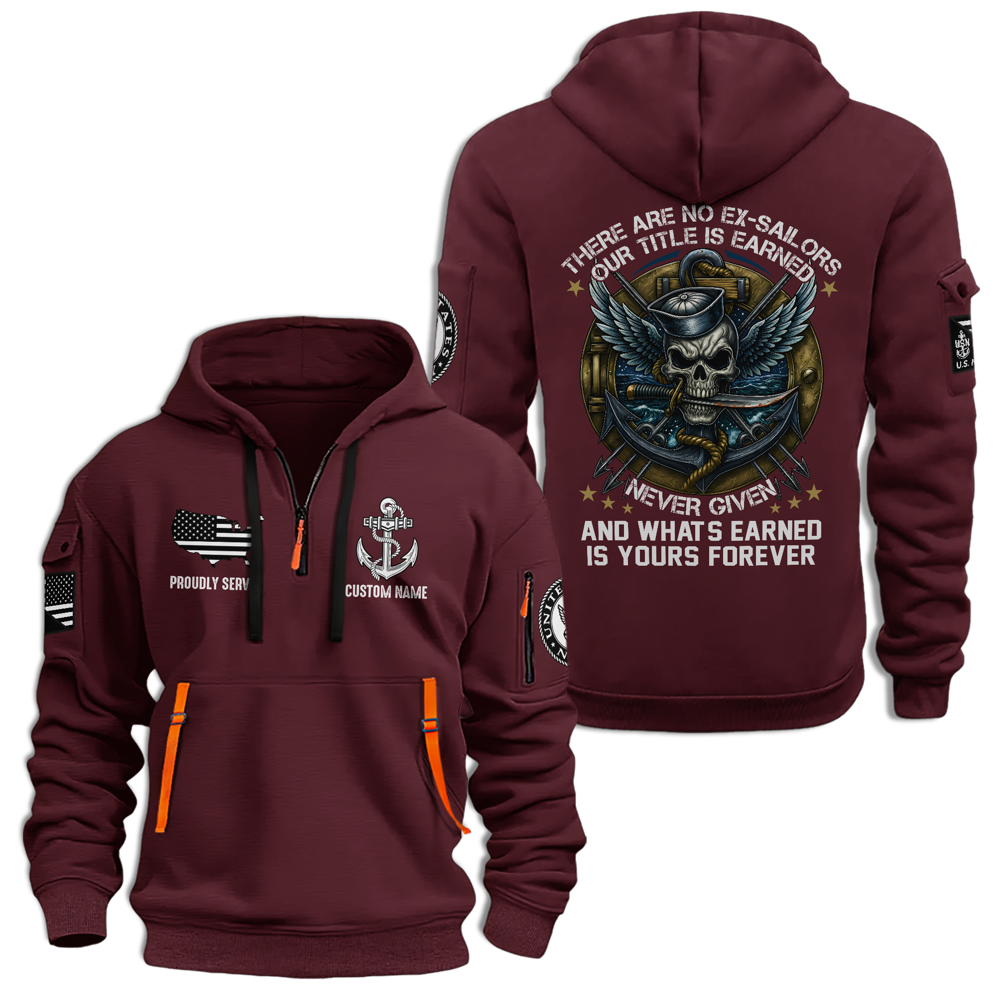 Personalizable There're No Ex-Sailors Quarter Zip Hoodie