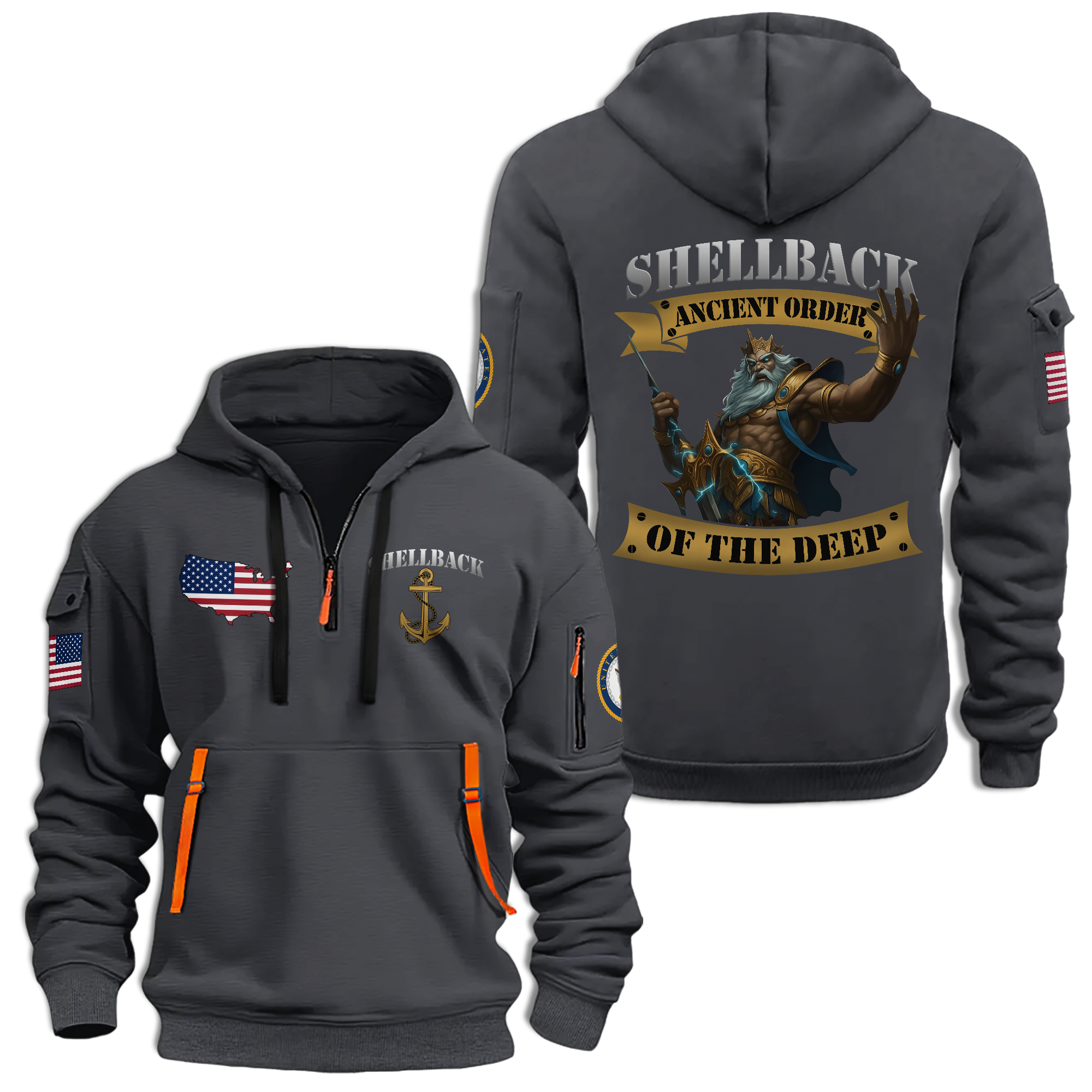 Navy Shellback Ancient Order Of The Deep Quarter Zip Hoodie